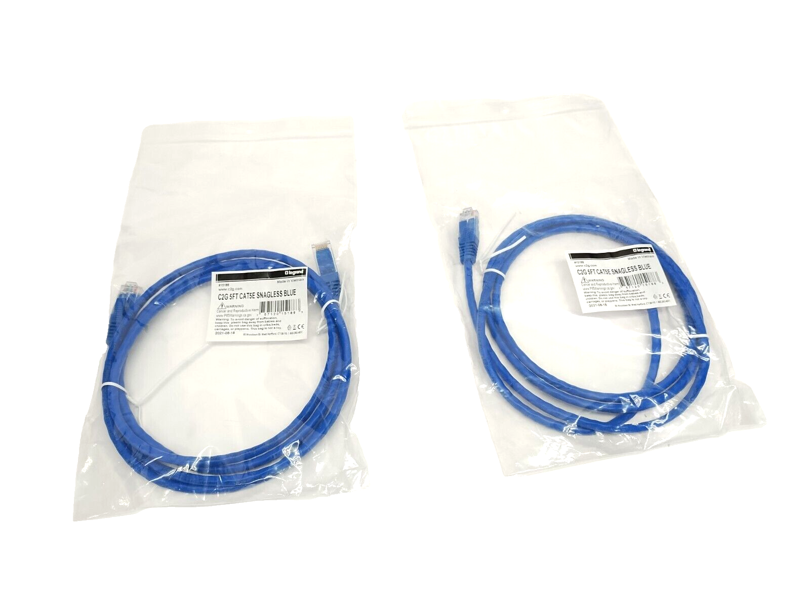 15188 | C2G CAT5E Snagless Unshielded Ethernet Network Patch Cable 5FT LOT OF 2 - New - Maverick Industrial Sales