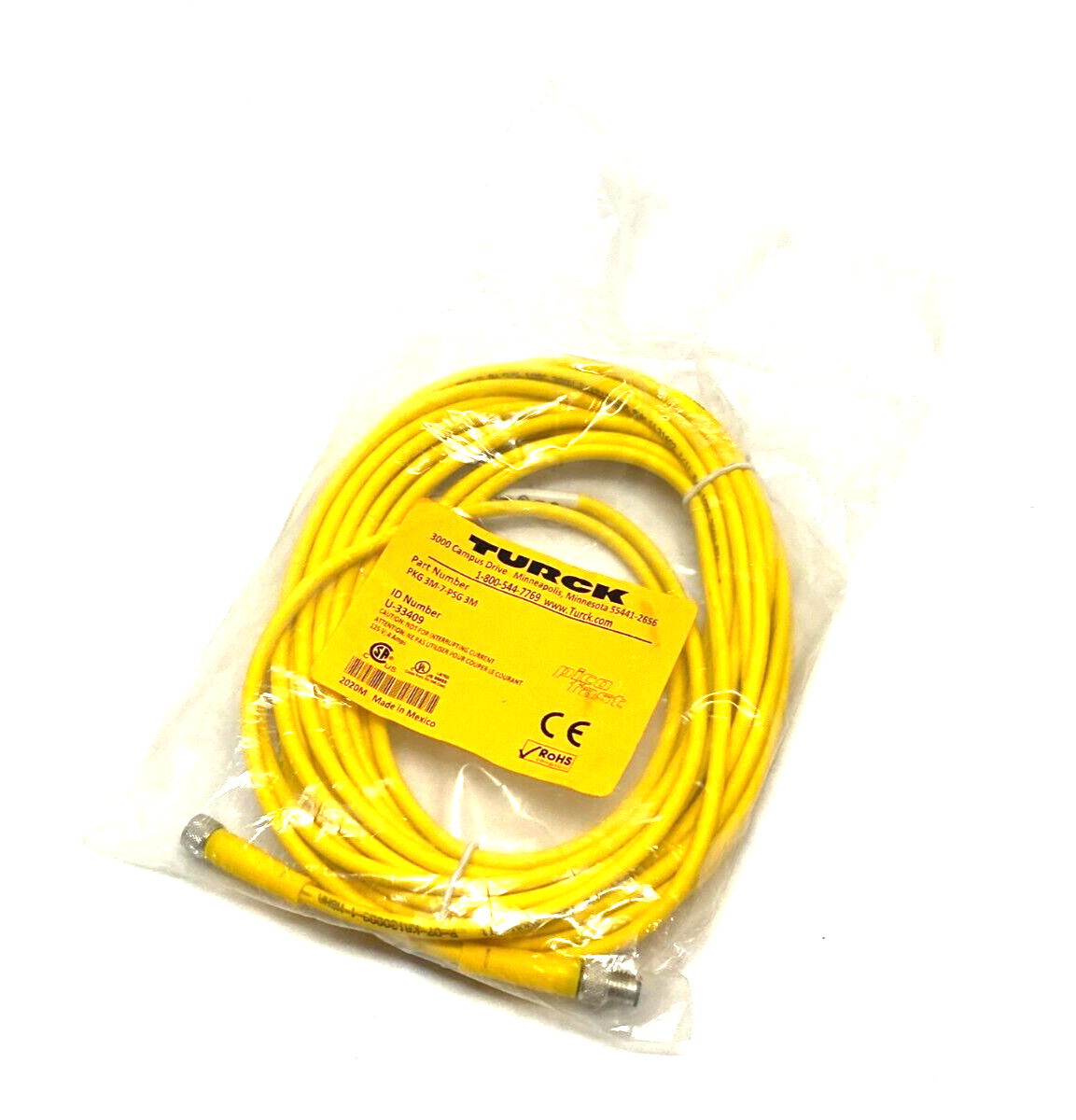 Turck PKG 3M-7-PSG 3M Picofast Double Ended Cordset M8 3-Pin F to M, U-33409 - Maverick Industrial Sales