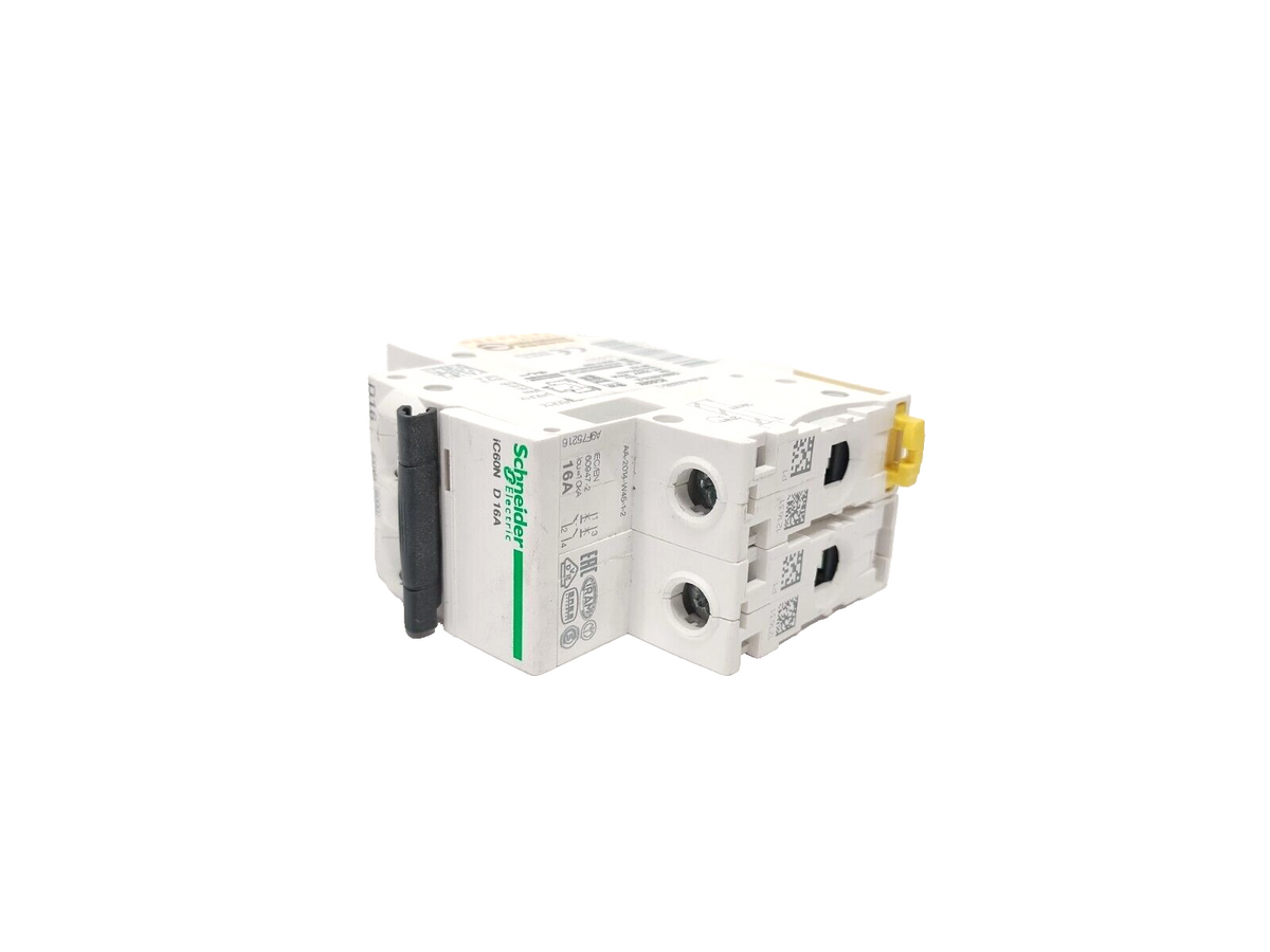 A9F75216 | Schneider Electric iC60N Mniature Circuit Breaker 2P 16A D-Curve - Used - Maverick Industrial Sales