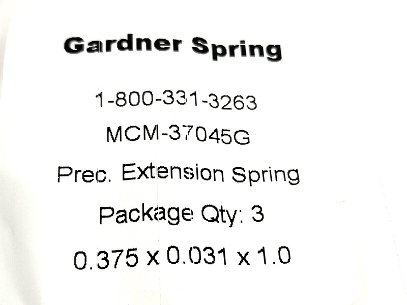 Gardner Spring 37045G Prec. Extension Spring 0.375"OD 0.031" Wire Dia. 3-PK - Maverick Industrial Sales