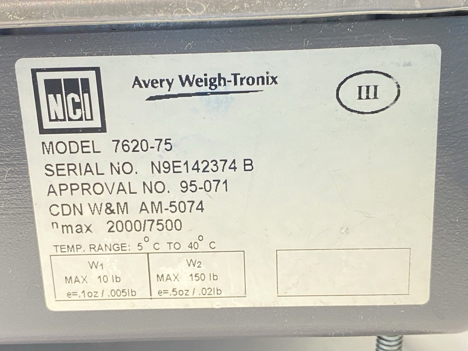 Avery Weigh-Tronix NCI 7620-75 Digital Scale With Power Supply 150lbs Max - Maverick Industrial Sales