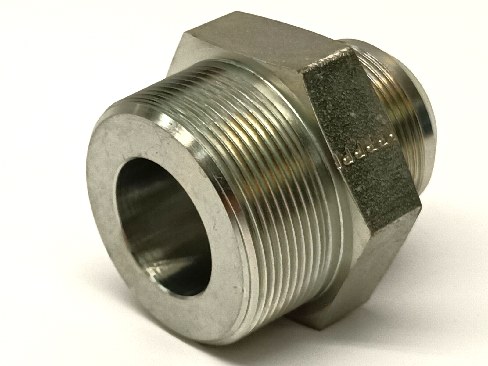 Stainless Steel Male Pipe Connector JIC 1-7/8" Thread x 2" NPT - Maverick Industrial Sales