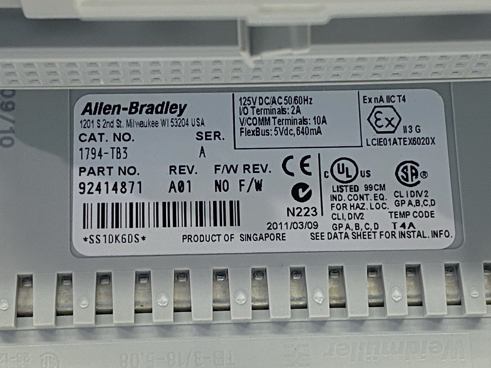 Allen Bradley 1794-IB16 Input Module Flex w/ 1794-TB3 Terminal Base 96145476 - Maverick Industrial Sales