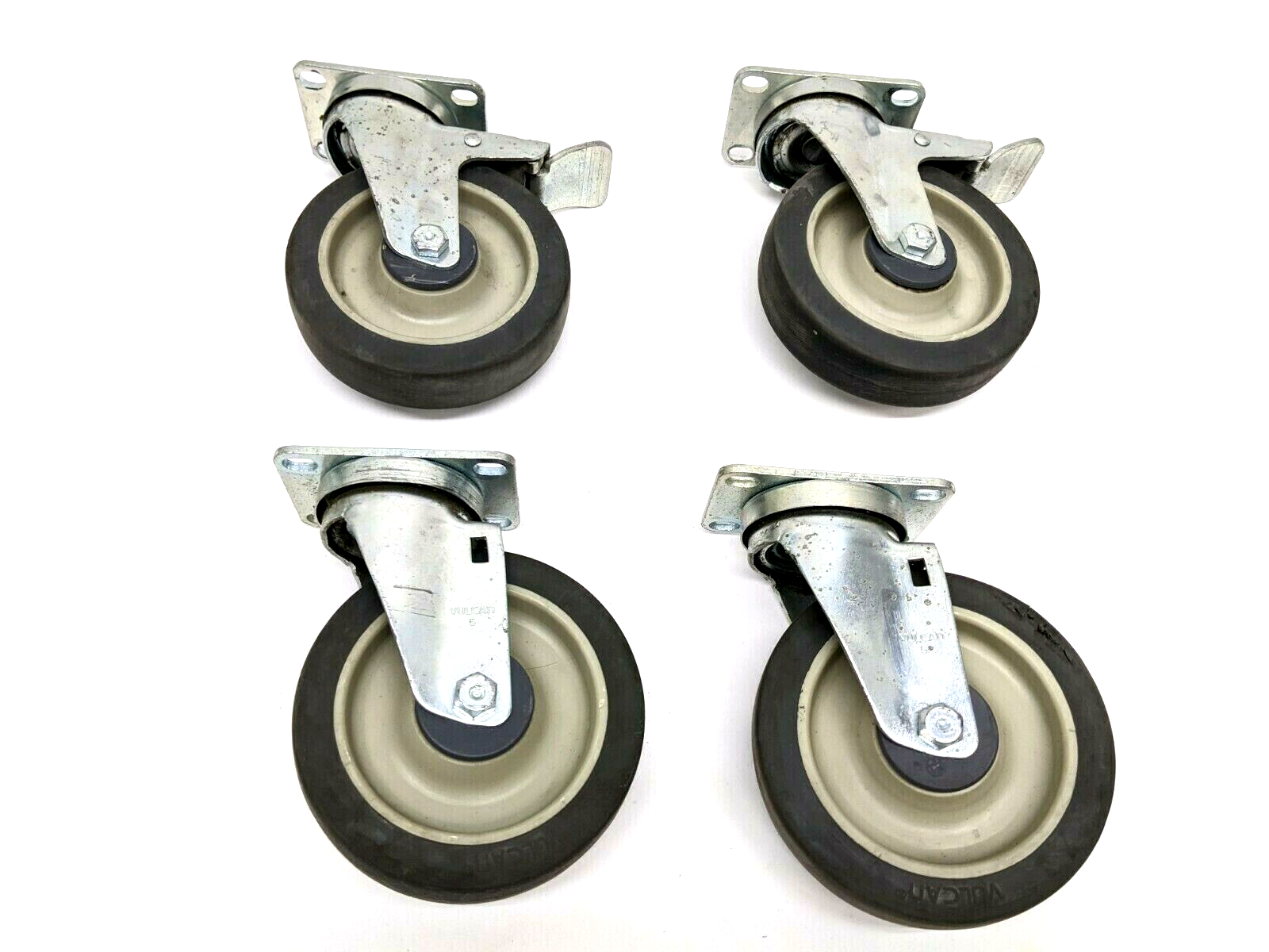 Vulcan 5" x 1-1/4" Swivel Caster SET OF 4, 2 w/ Brakes - Maverick Industrial Sales