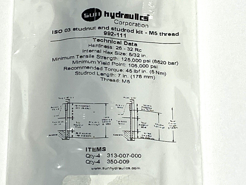 Sun Hydraulics 992-111 ISO 03 Studnut & Studrod Kit M5 Thread - Maverick Industrial Sales