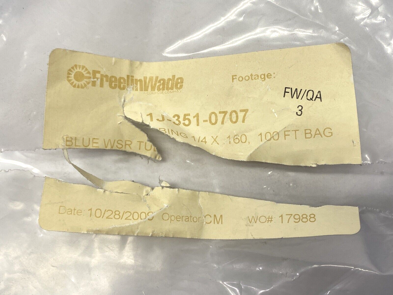 Freelin-Wade 1J-351-0707 Blue WSR Tubing 1/4"OD x .160"ID 10/28/2009 CUT TO 35' - Maverick Industrial Sales