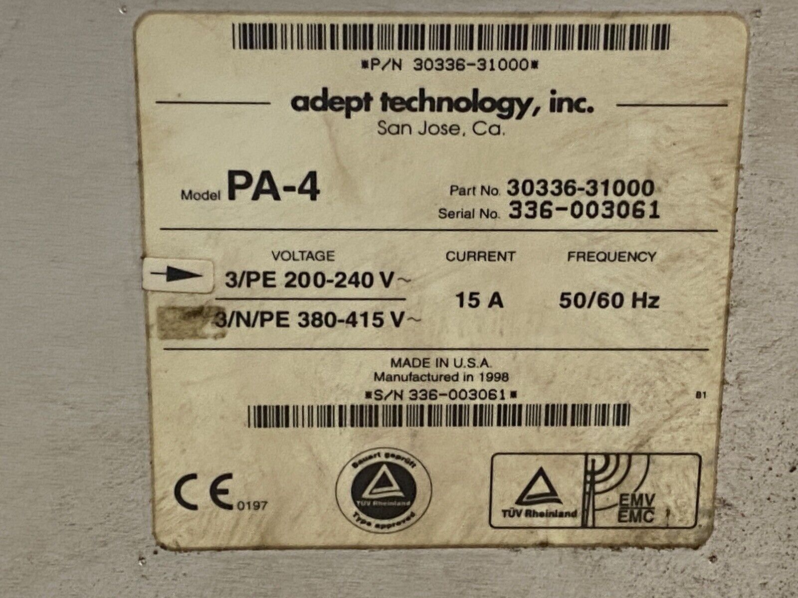 Adept 30336-31000 PA-4 Robot Dual Power w/ 30340-40100 MV-10A VGB, EVI, VJI, DIO - Maverick Industrial Sales