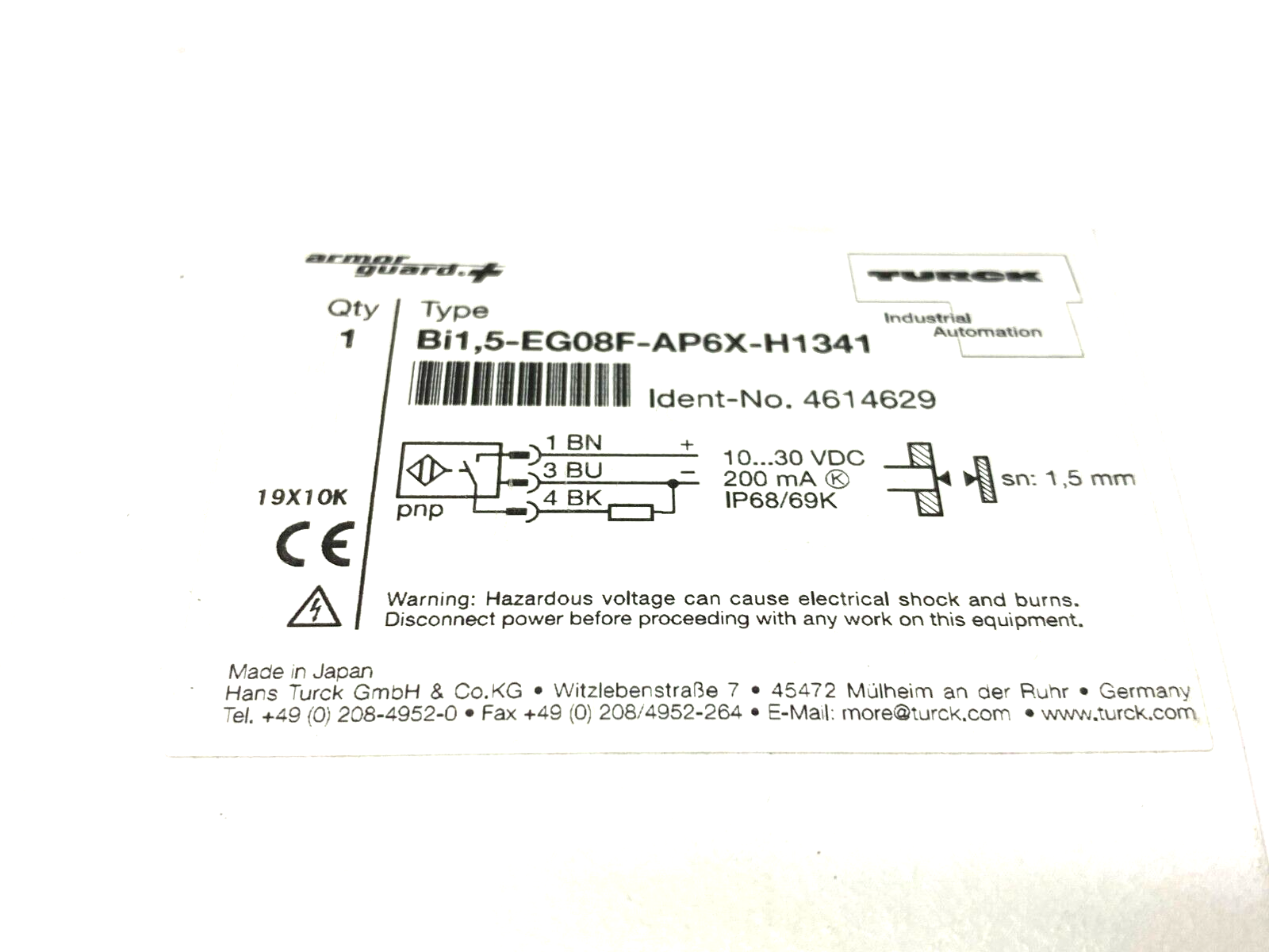 Turck Bi1,5-EG08F-AP6X-H1341 Stainless Steel Front Inductive Sensor 4614629 - Maverick Industrial Sales