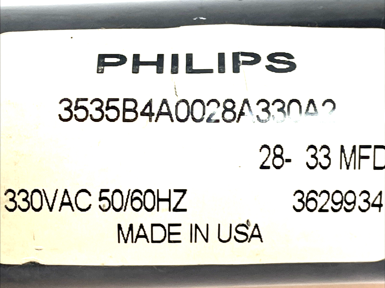Philips 3535B4A0028A330A2 AC Motor Run Capacitor 28-33 MFD 330VAC 50/60Hz - Maverick Industrial Sales