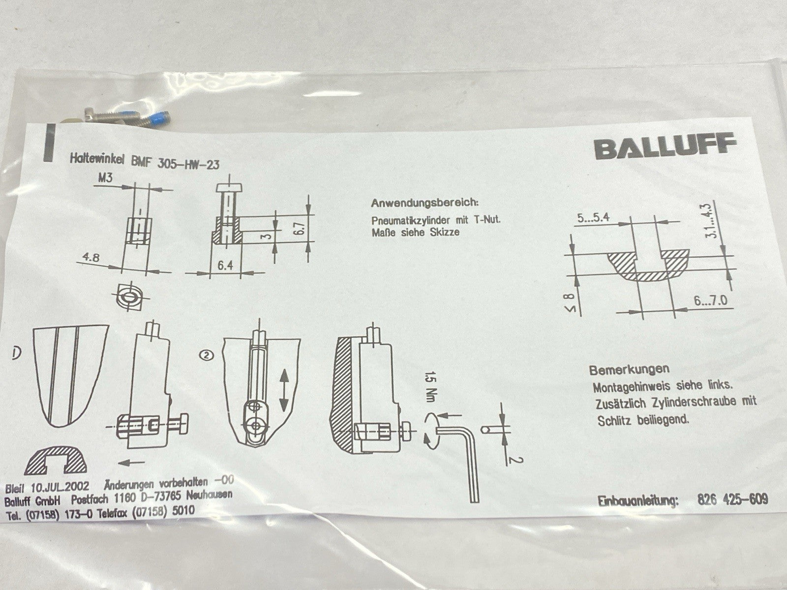BAM00LN | Balluff Mounting Bracket For Magnetic Sensor BMF 305-HW-23 LOT OF 2 - New - Maverick Industrial Sales
