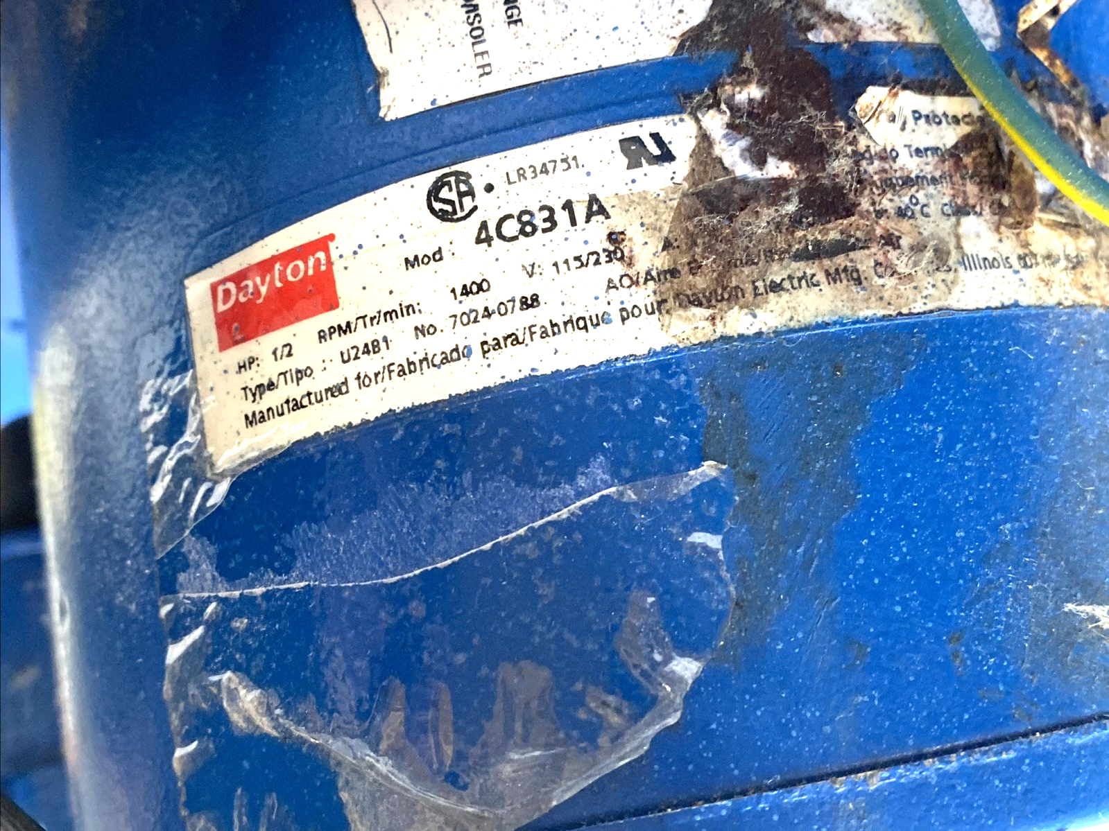 4C831A | Dayton Rectangular OEM Blower 1/2HP 1202 CFM 115/230V 1-Phase - For parts or not working - Maverick Industrial Sales