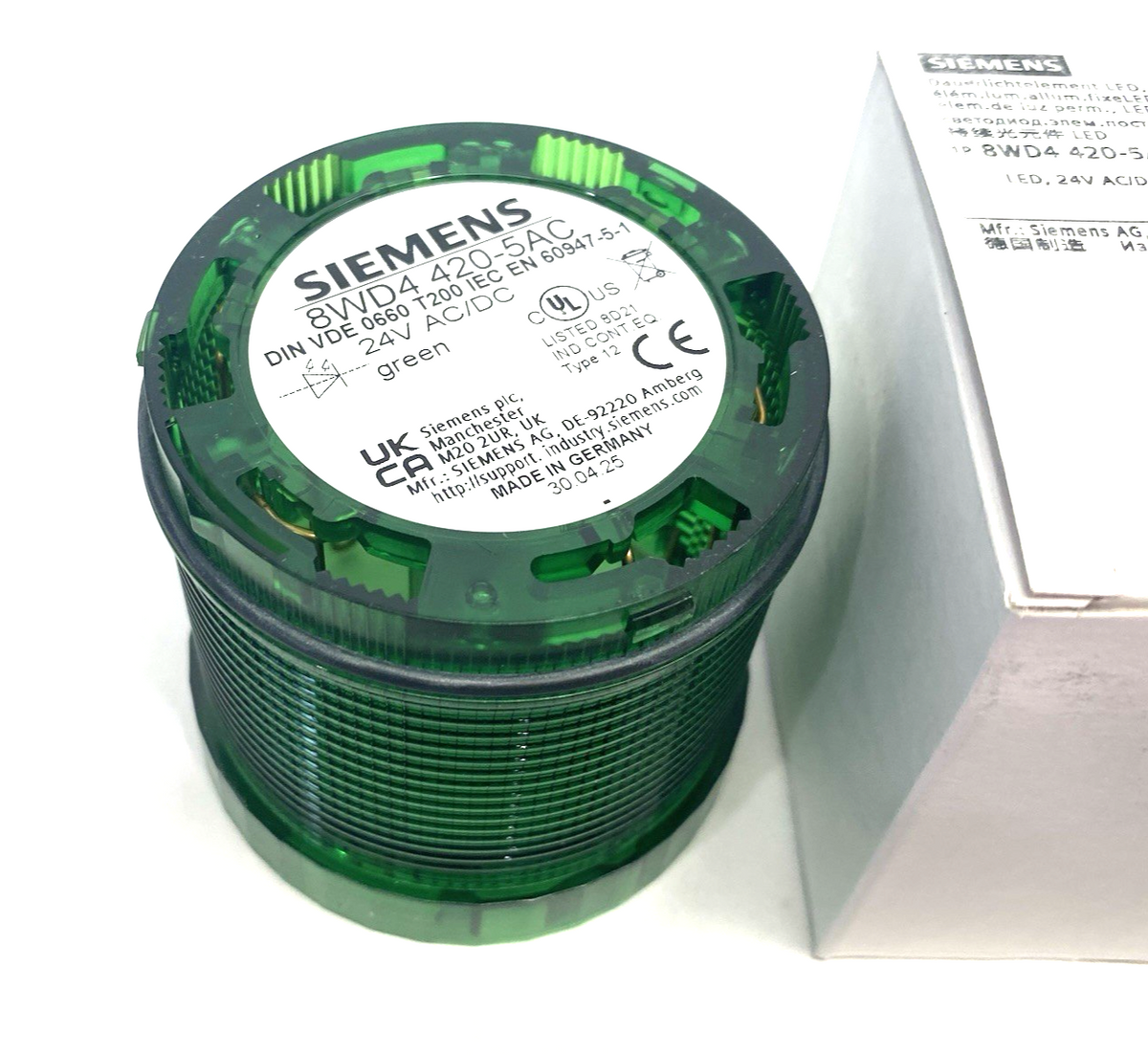 Siemens 8WD4420-5AC Continuous LED Light Element 70mm Dia. 24V AC/DC Green - Maverick Industrial Sales