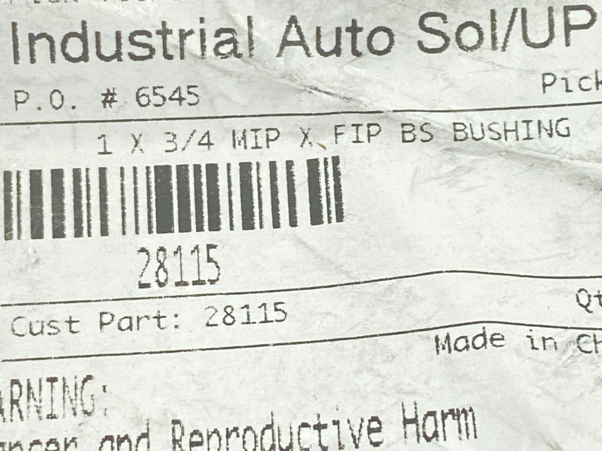 28115 | Midland Industries Hex Bushing 1" Male NPTF x 3/4" Female NPTF LOT OF 18 - New – Open box - Maverick Industrial Sales