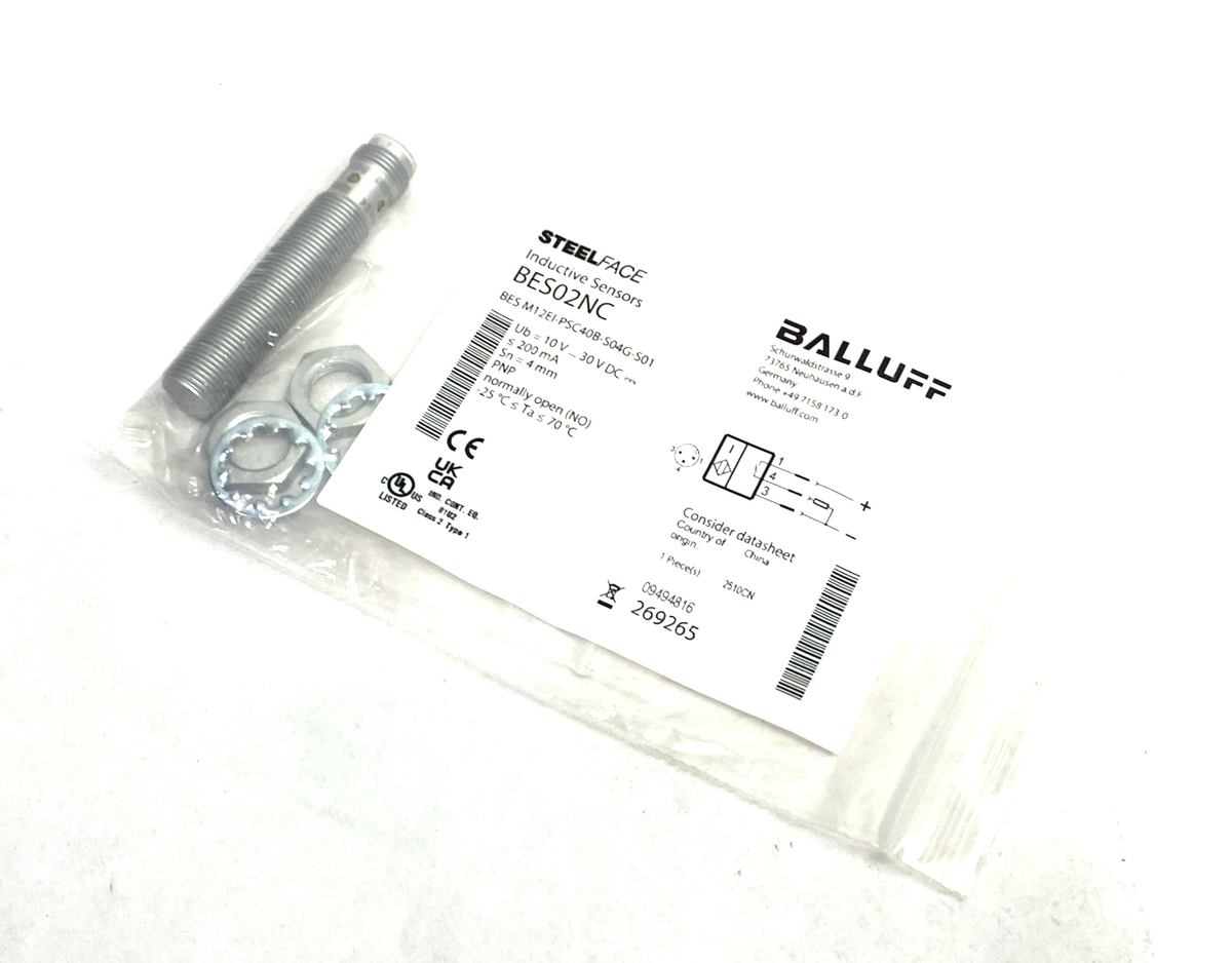 Balluff BES02NC Inductive Sensor High-Pressure Resist. BES M12EI-PSC40B-S04G-S01 - Maverick Industrial Sales