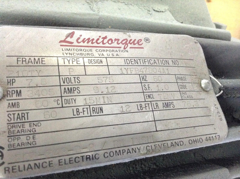 Limitorque 1YFB47804A1 Valve Actuator 575 VAC 3PH Motor 3405 RPM 210TY 7.8 HP - Maverick Industrial Sales