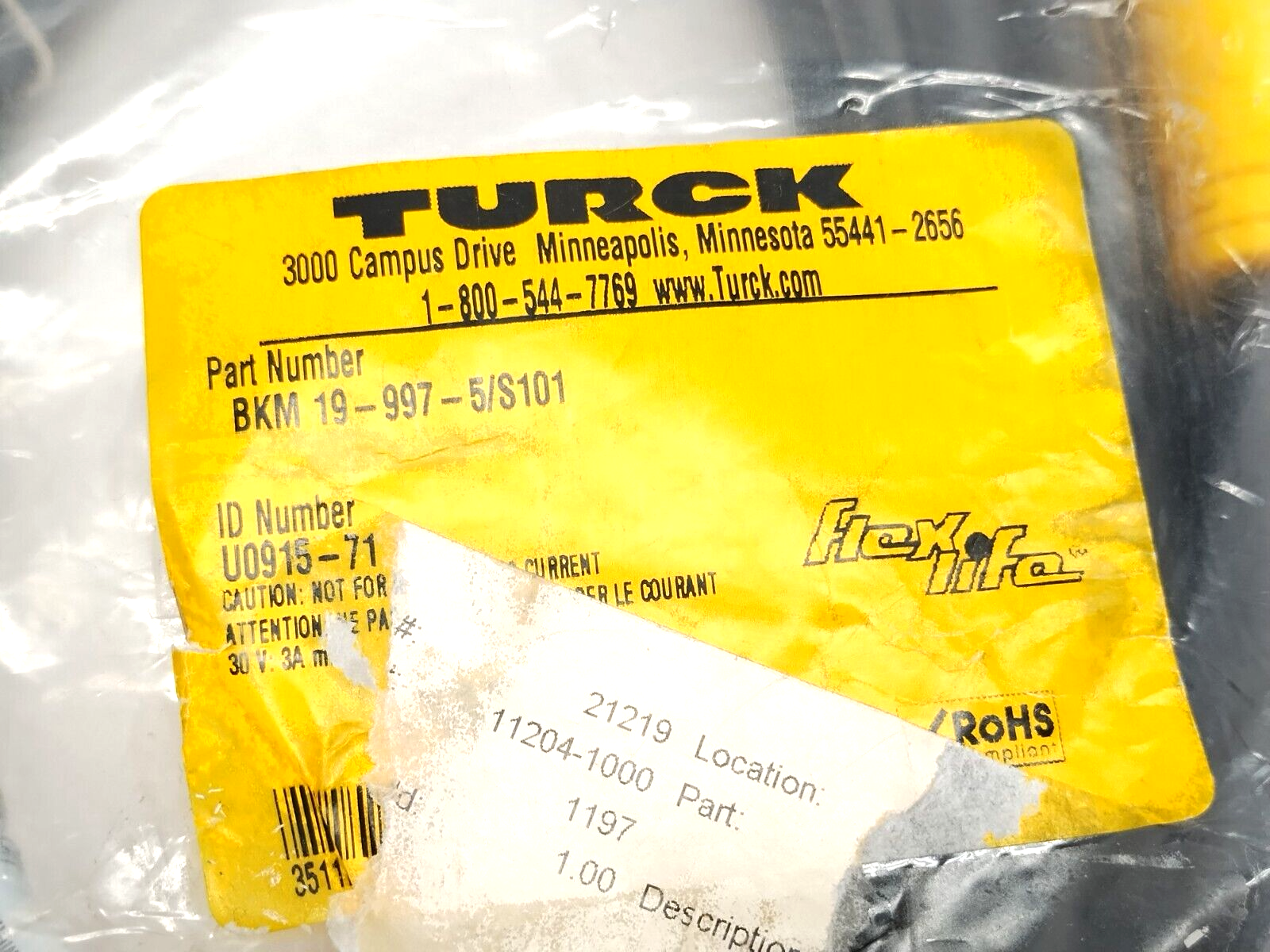 Turck BKM 19-997-5/S101 Actuator & Sensor Cordset M16 Female 19-Pin 5m U0915-71 - Maverick Industrial Sales