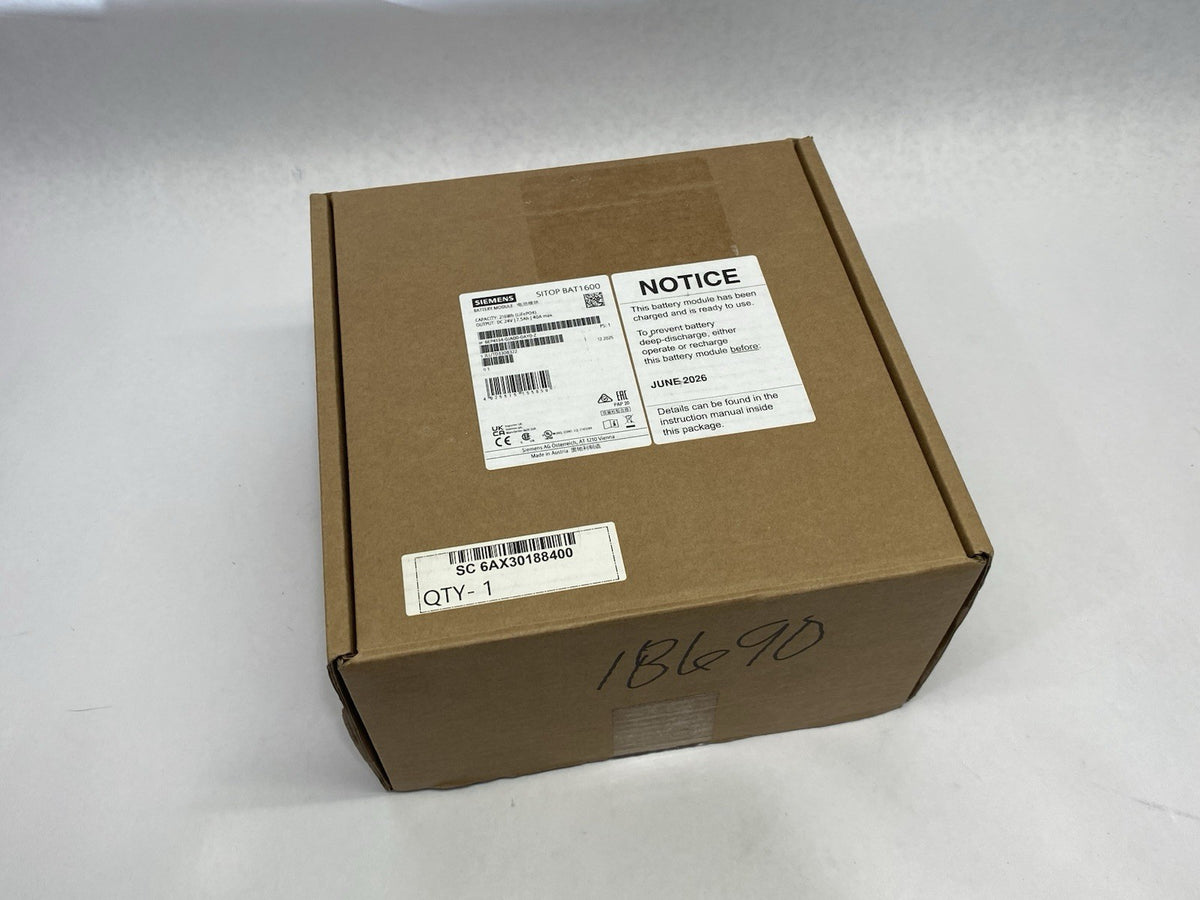 Siemens 6EP4134-0JA00-0AY0-Z SITOP BAT1600 24 V DC 7.5 Ah LiFePO4 Lith Battery - Maverick Industrial Sales