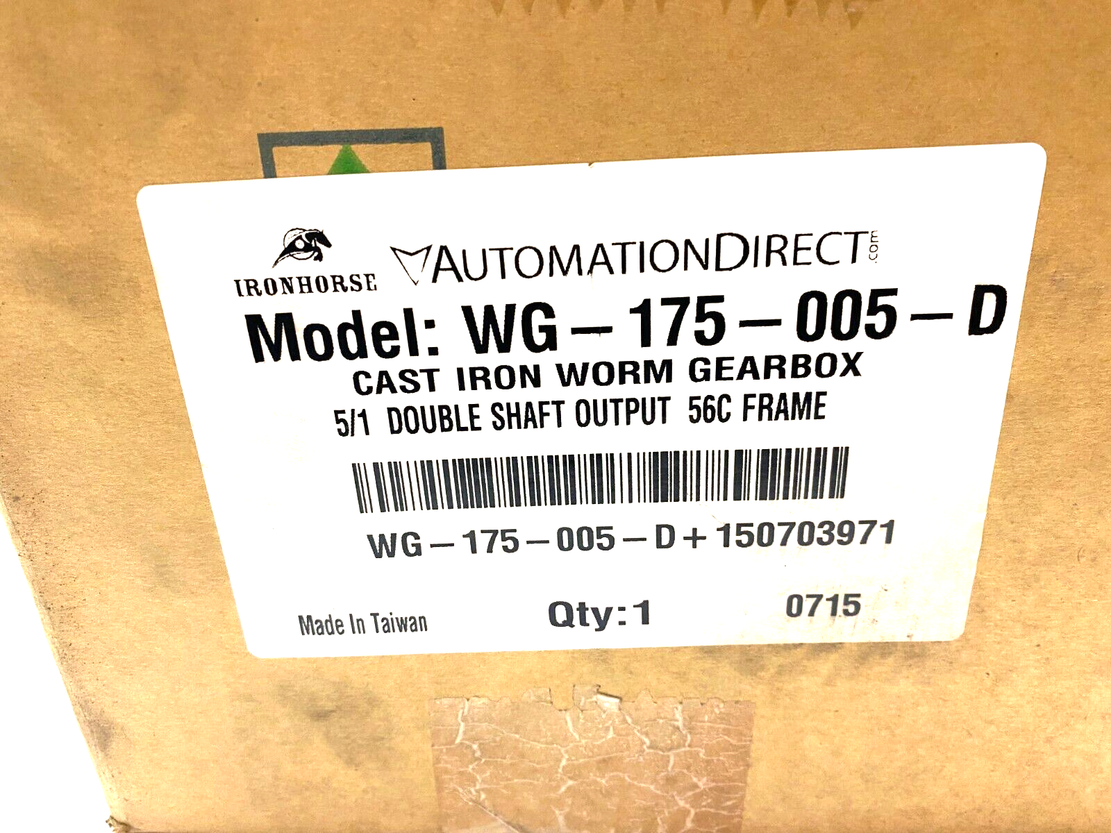 Automation Direct IronHorse WG-175-005-D Worm Gearbox Speed Reducer 5:1 Ratio - Maverick Industrial Sales