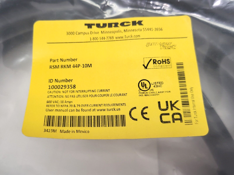 Turck RSM RKM 44P-10M Double-Ended Powerfast M/F Ethernet Cordset 100029358 - Maverick Industrial Sales