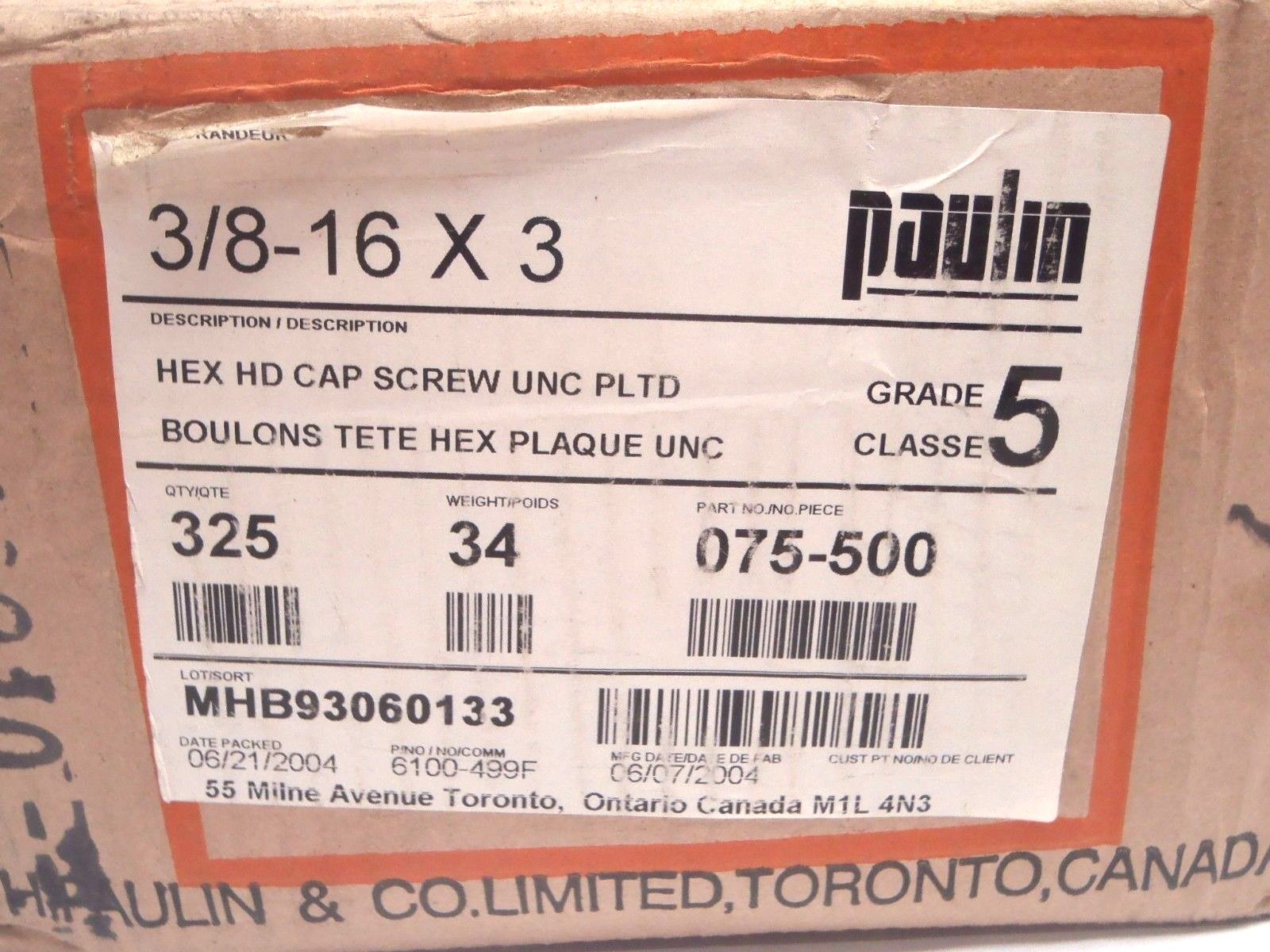 Paulin 075-500 Hex HD Cap Screw 3/8-16 X 3" Inch UNC Plated Grade 5 BOX OF 325 - New – Open box - Maverick Industrial Sales