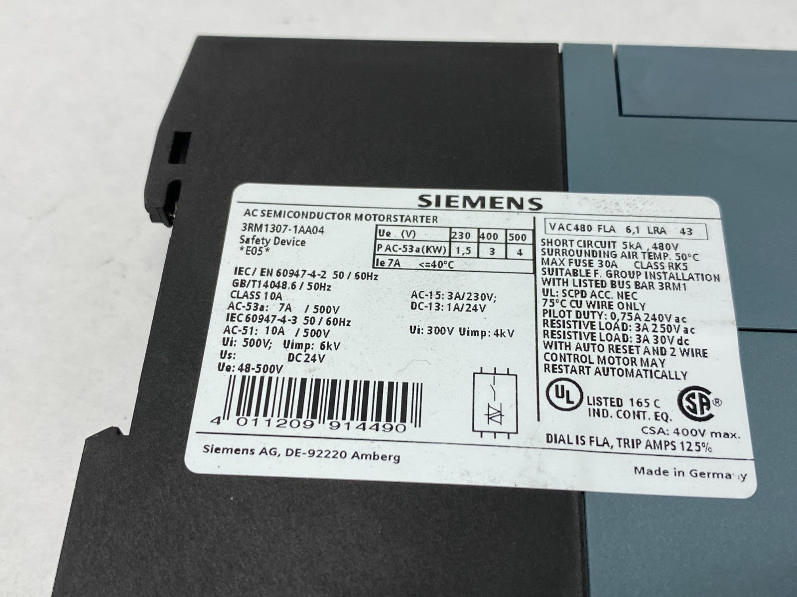 Siemens 3RM1307-1AA04 SIRIUS Fail-Safe Reversing Starter MISSING TERMINAL COVER - Maverick Industrial Sales