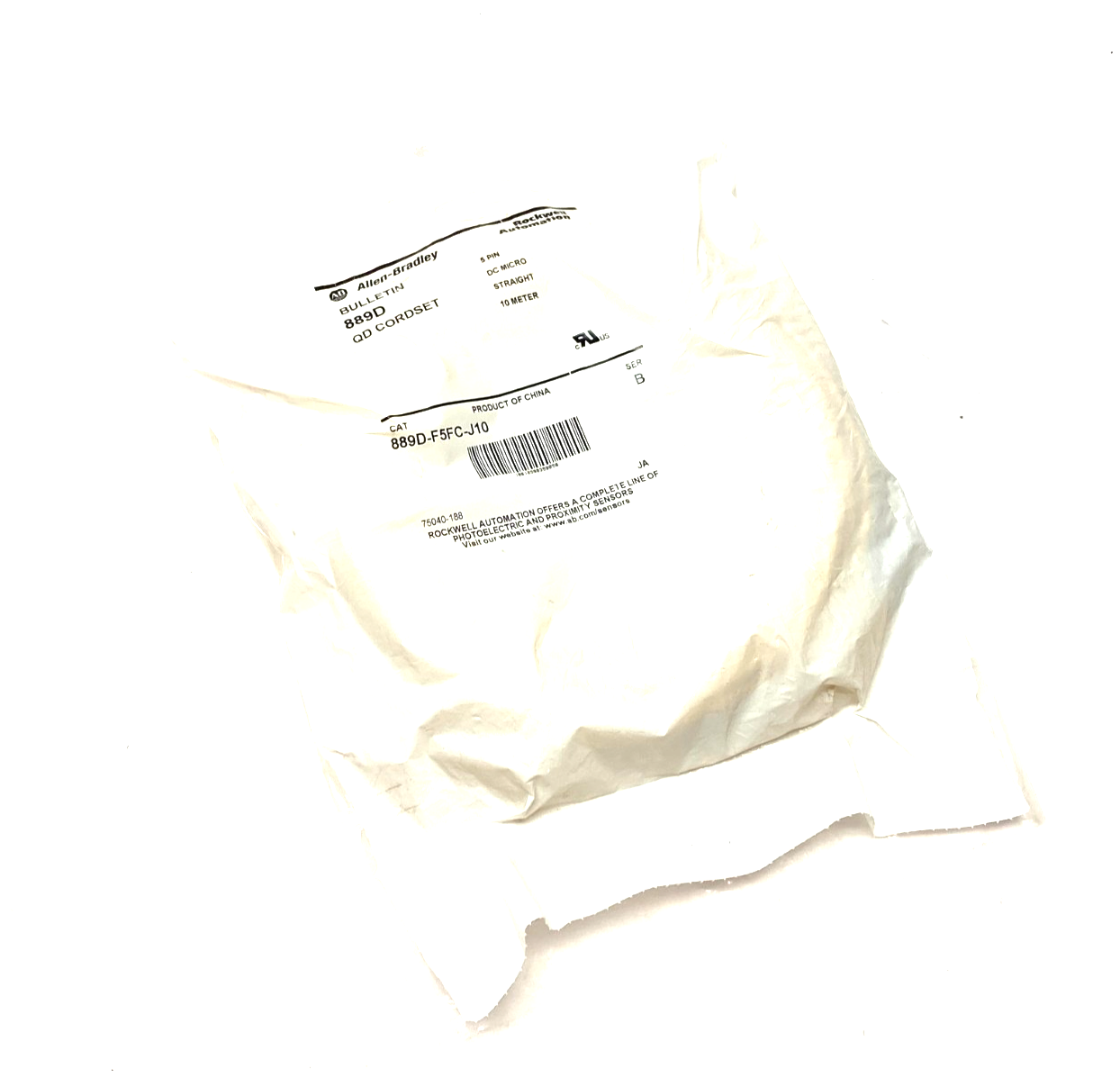 Allen Bradley 889D-F5FC-J10 Ser. B Straight DC Micro QD Cordset 5-Pin 10m - Maverick Industrial Sales
