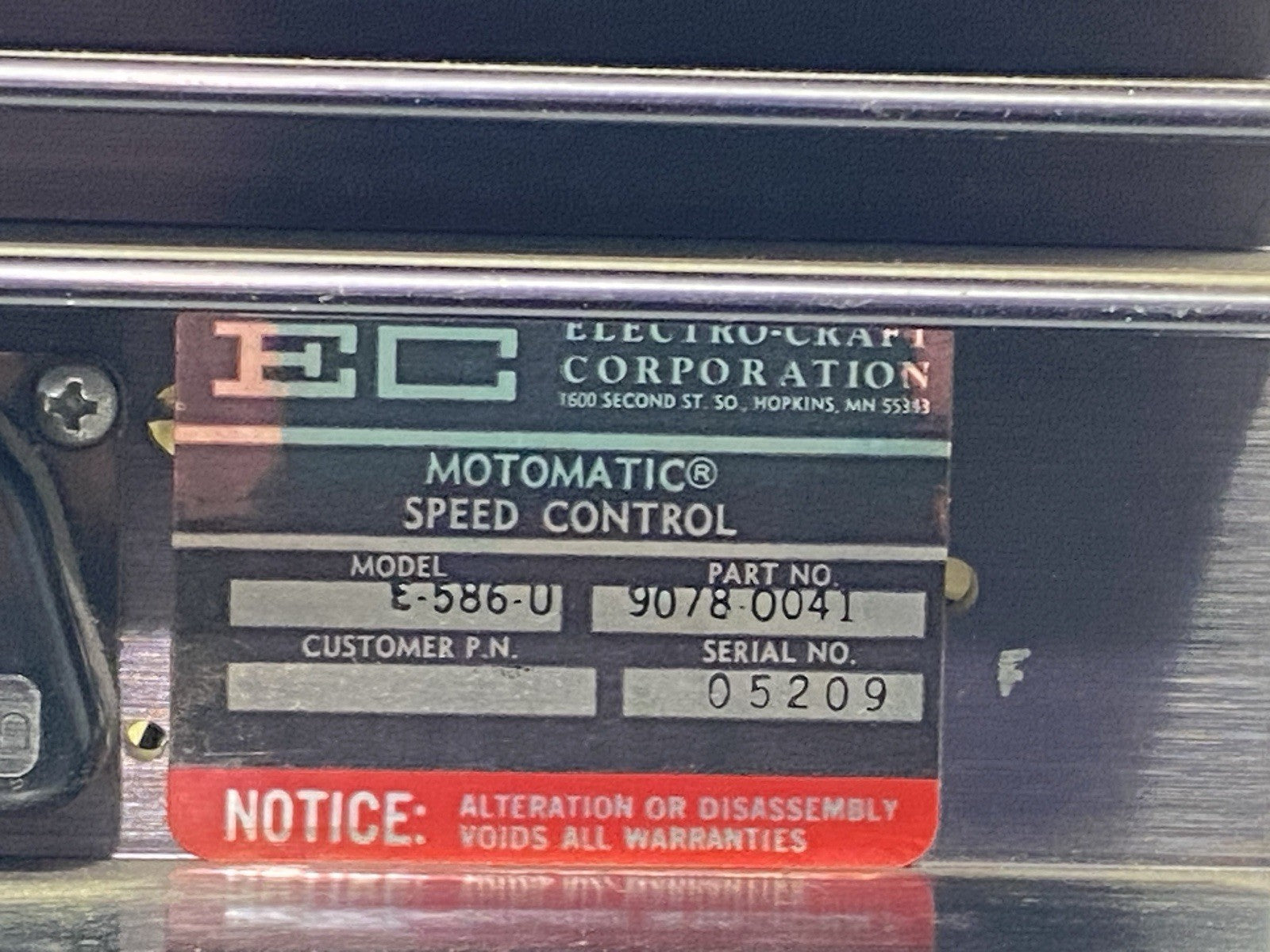 9078-0041 | Electro-Craft Motomatic Speed Control E-586-U - Used - Maverick Industrial Sales