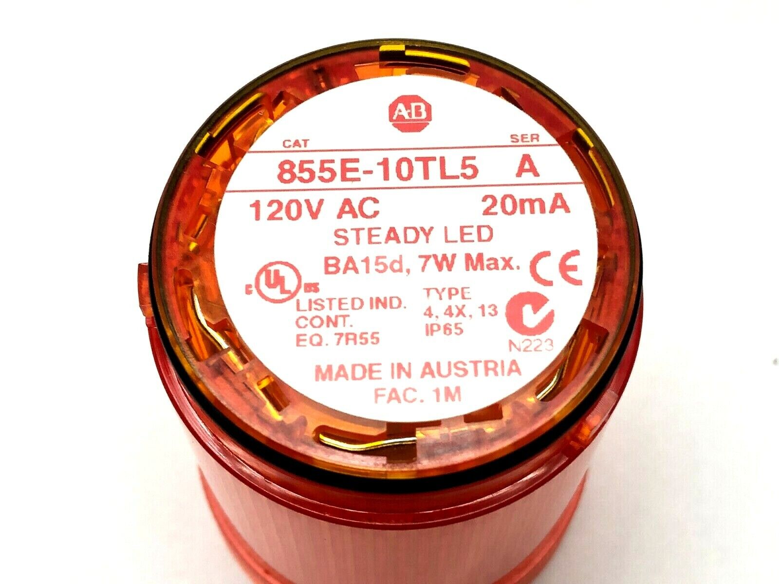 Allen Bradley 855E-10TL5 Ser. A Stack Light 120VAC/DC LED Type Steady Amber - Maverick Industrial Sales