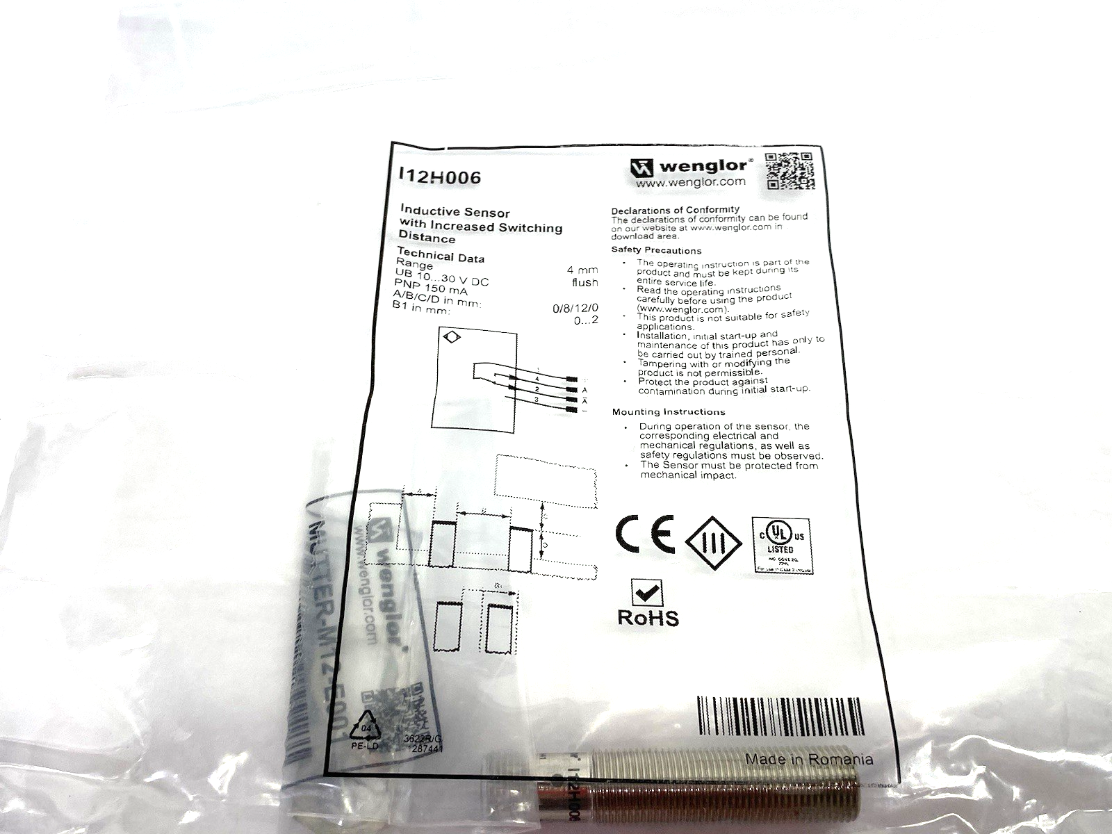 | Wenglor I12H006 Inductive Sensor w/ Increased 4mm Switching Distance, Flush - New - Maverick Industrial Sales