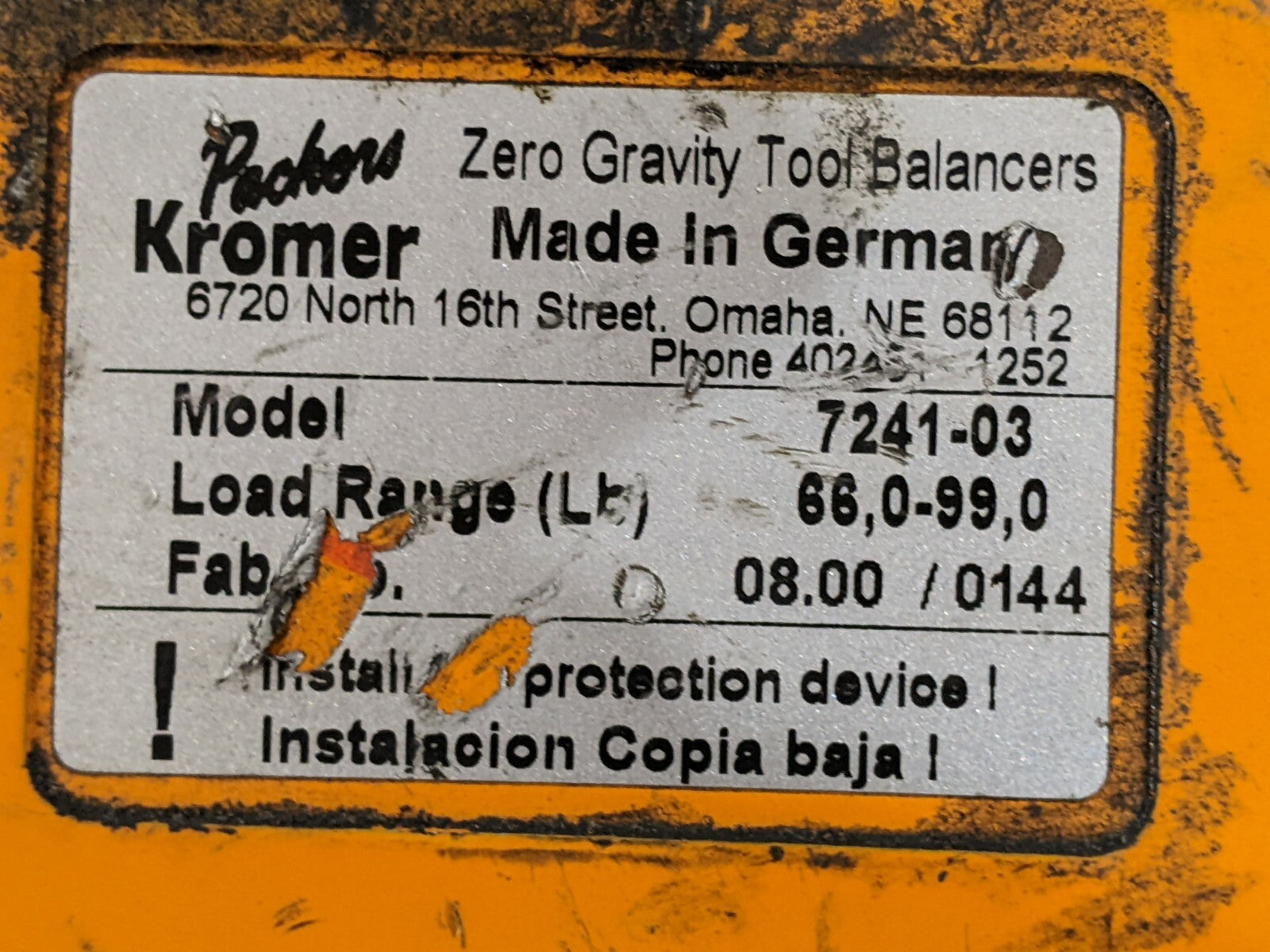 Packers Kromer 7241-03 Zero Gravity Tool Balancer 66-99 lbs - Maverick Industrial Sales