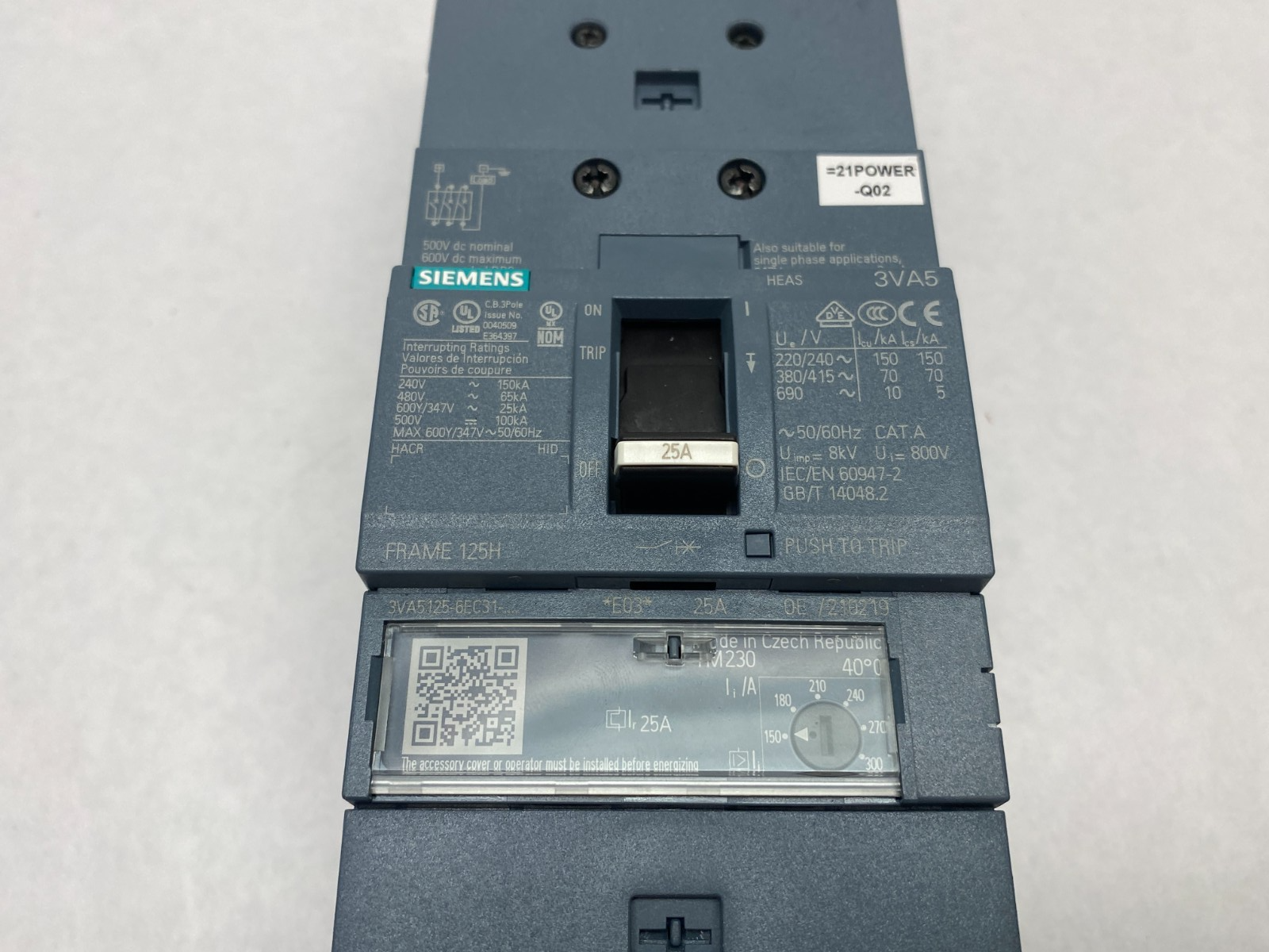Siemens 3VA5125-6EC31-0AA0 Circuit Breaker 3-Pole, 125 Breaking Cap. - Maverick Industrial Sales
