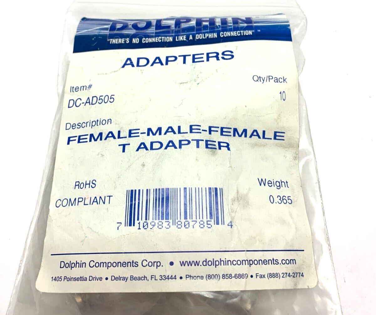 Dolphin DC-AD505 Female-Male-Female T-Adapter 50 Ohms PACK OF 10 - Maverick Industrial Sales