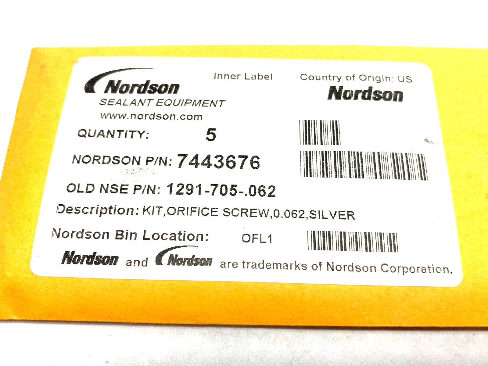 Nordson 7443676 Orifice Screw Kit, 0.062, Silver PKG OF 5 - Maverick Industrial Sales