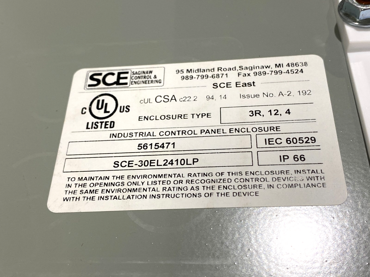 SCE-30EL2410LP | Saginaw Control & Engineering Wall Mount Enclosure 30 x 24 x 10" - Used - Maverick Industrial Sales