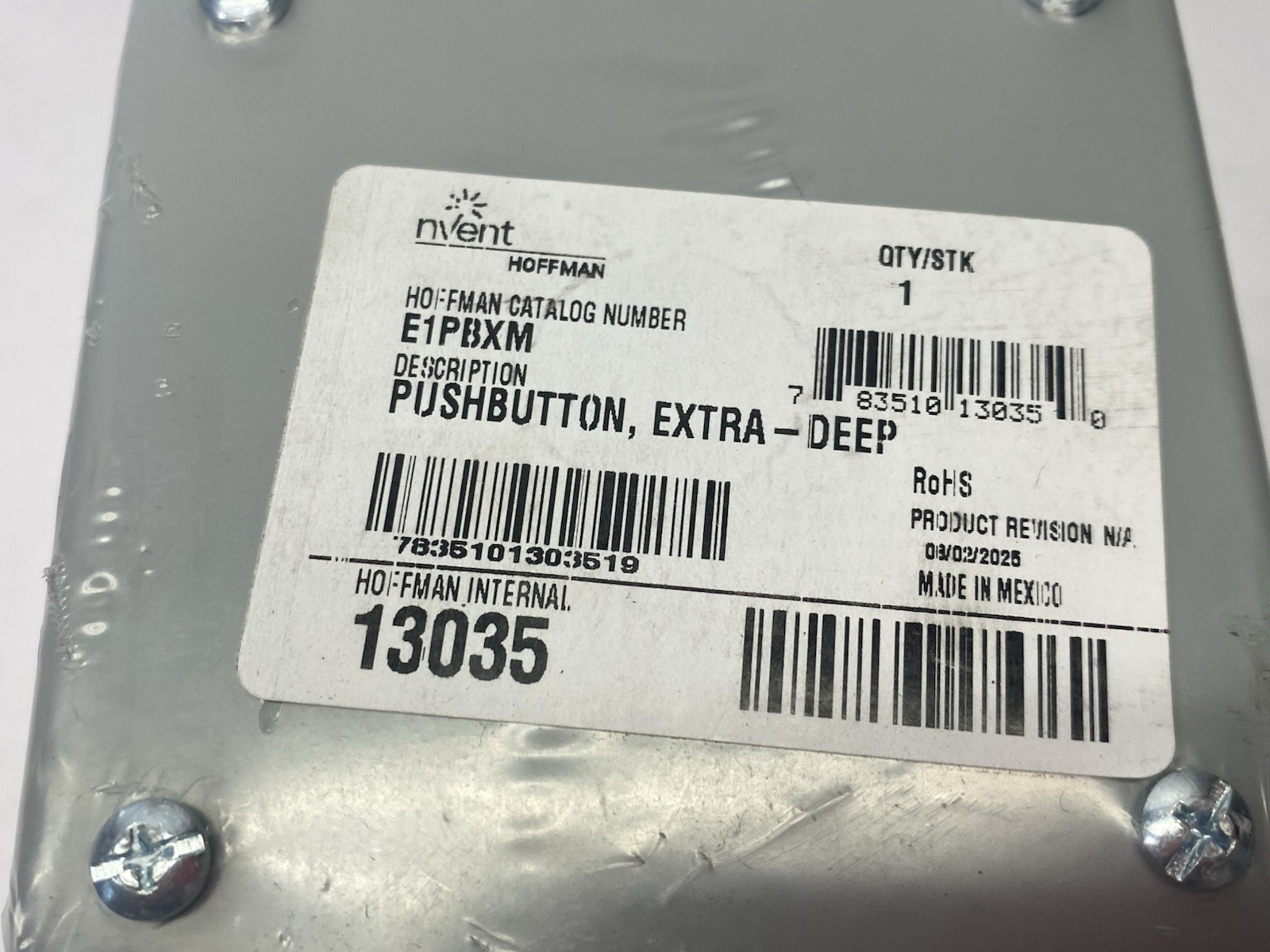 E1PBXM | Hoffman Extra-Deep Pushbutton Enclosure, Gray, Steel, 22.5mm Hole - New - Maverick Industrial Sales