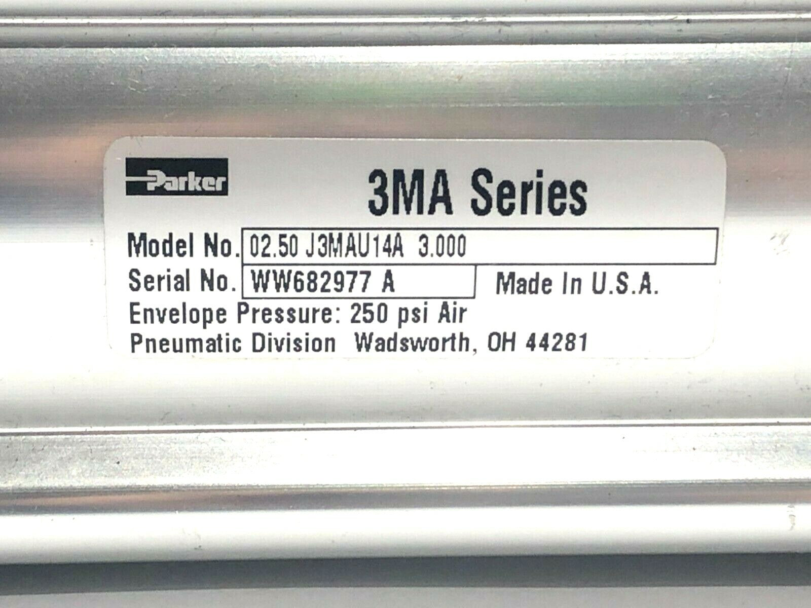 Parker 02.50 J3MAU14A 3.000 Pneumatic Cylinder 250 Psi - Maverick Industrial Sales