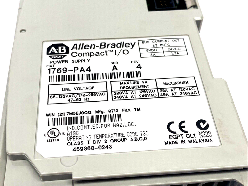 Allen Bradley 1769-PA4 Ser. A CMPLX Selectable AC 4A/2A Power Supply w/ End Cap - Maverick Industrial Sales