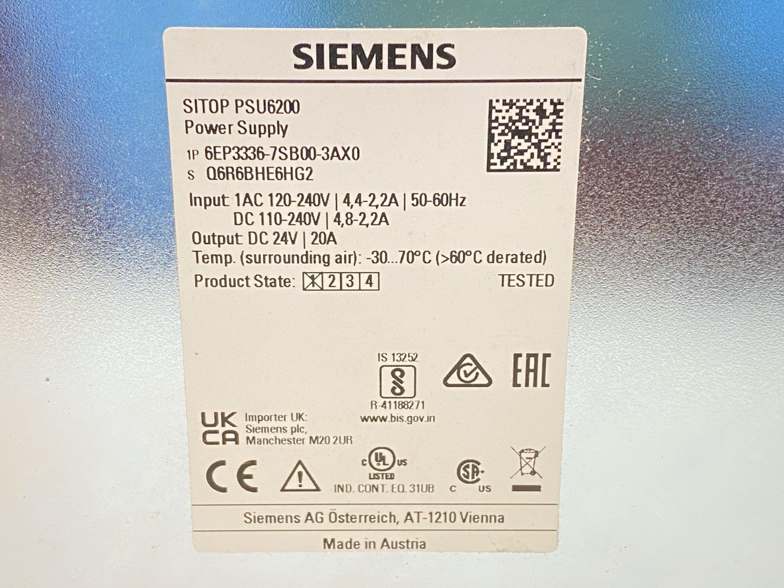 Siemens 6EP3336-7SB00-3AX0 SITOP PSU6200 Stabilized Power Supply 24V/ 10A - Maverick Industrial Sales