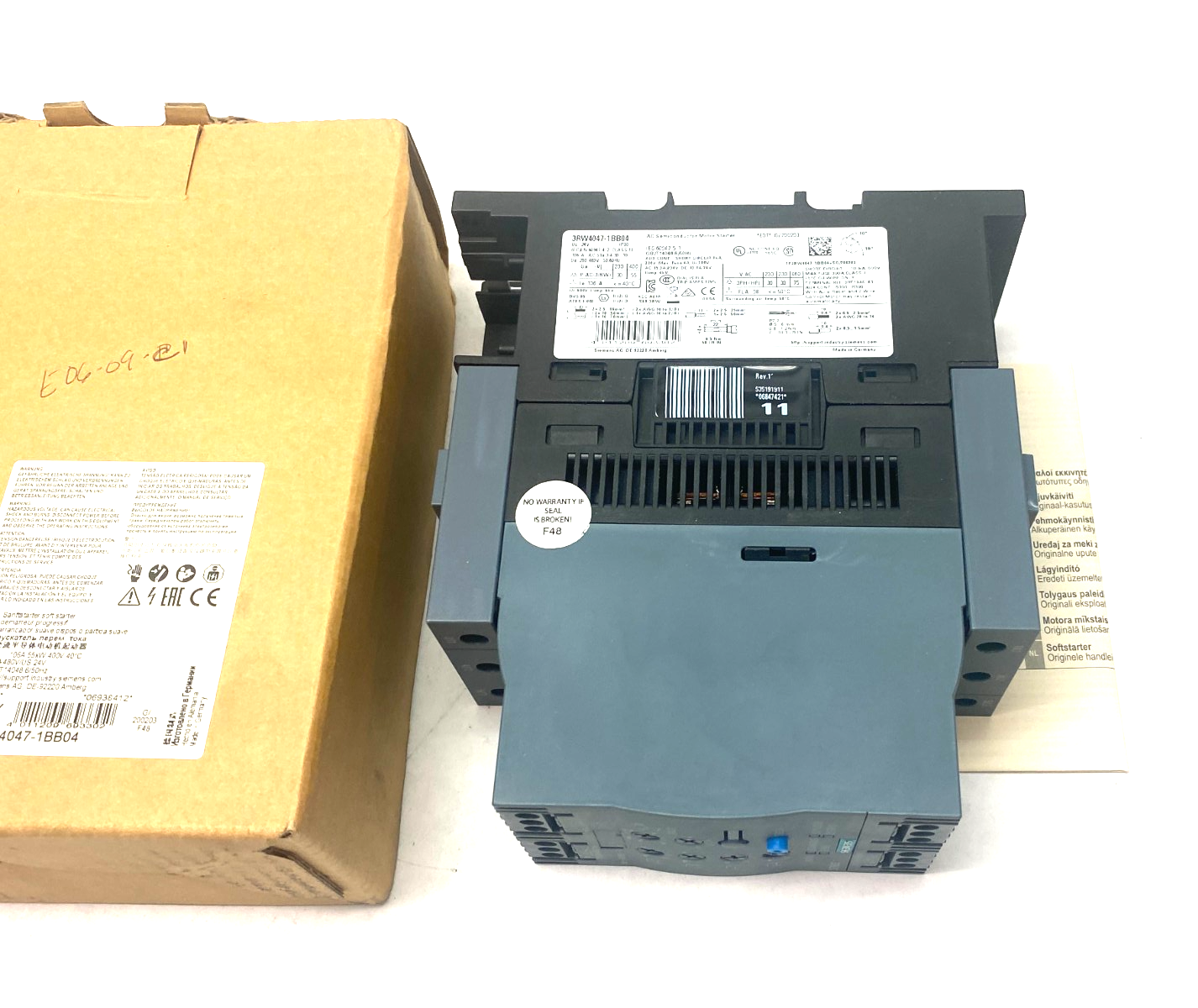 Siemens 3RW4047-1BB04 SIRIUS Soft Starter S3 106 A, 55 kW/400 V - Maverick Industrial Sales
