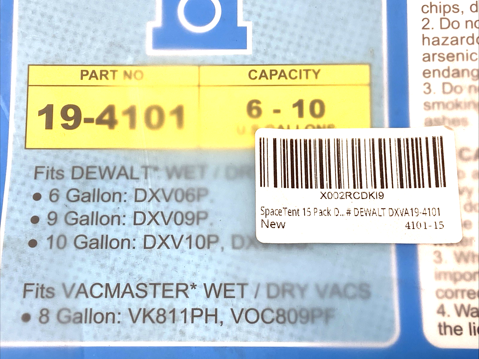 DXVA19-4101 | SpaceTent Disposable Dust Filter Bags 6-10 Gal Vac LOT OF 15 - New - Maverick Industrial Sales