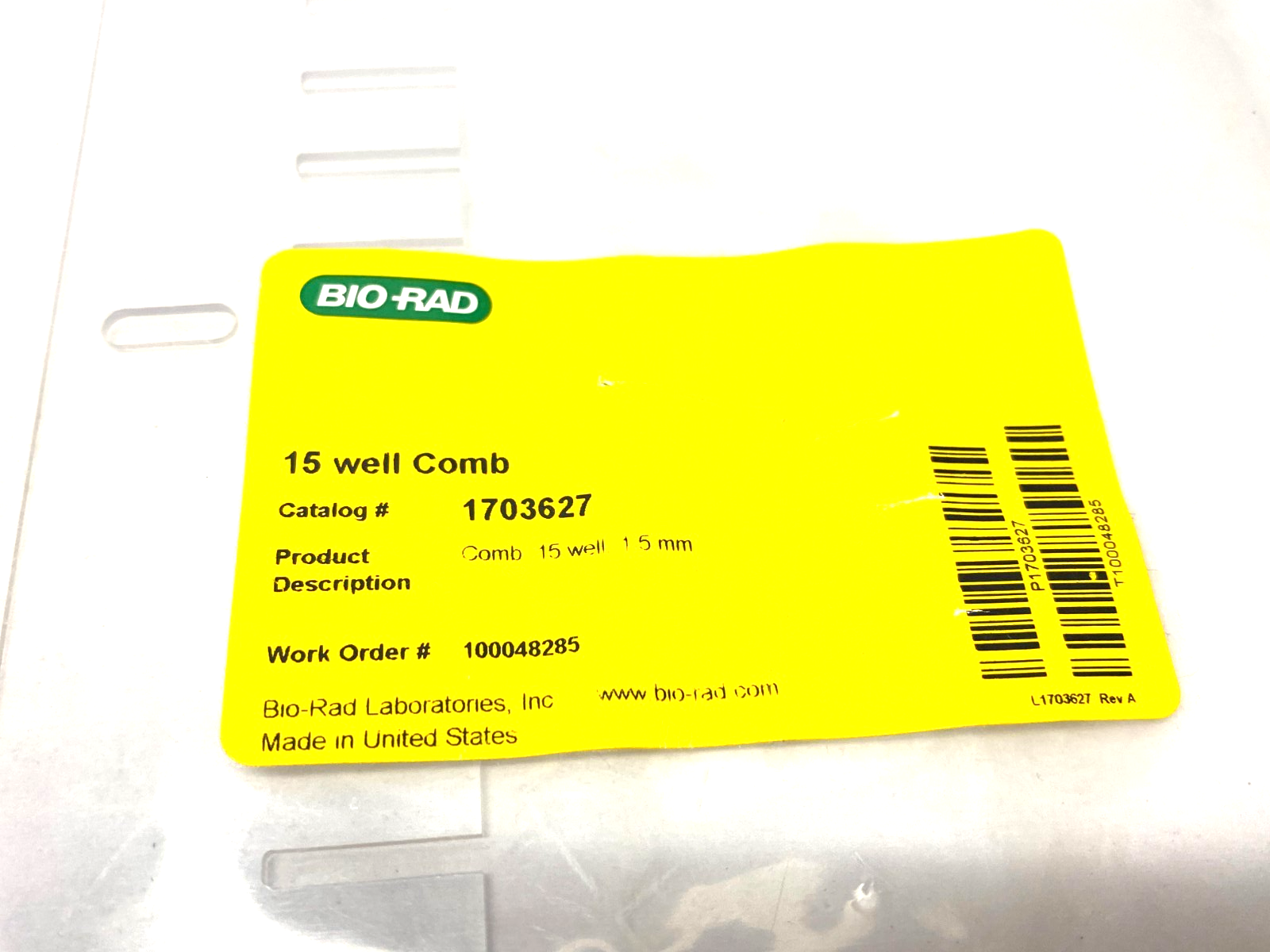 Bio Rad 1703627 Pulsed Field Electrophoresis Comb 15-Well for CHEF System - Maverick Industrial Sales