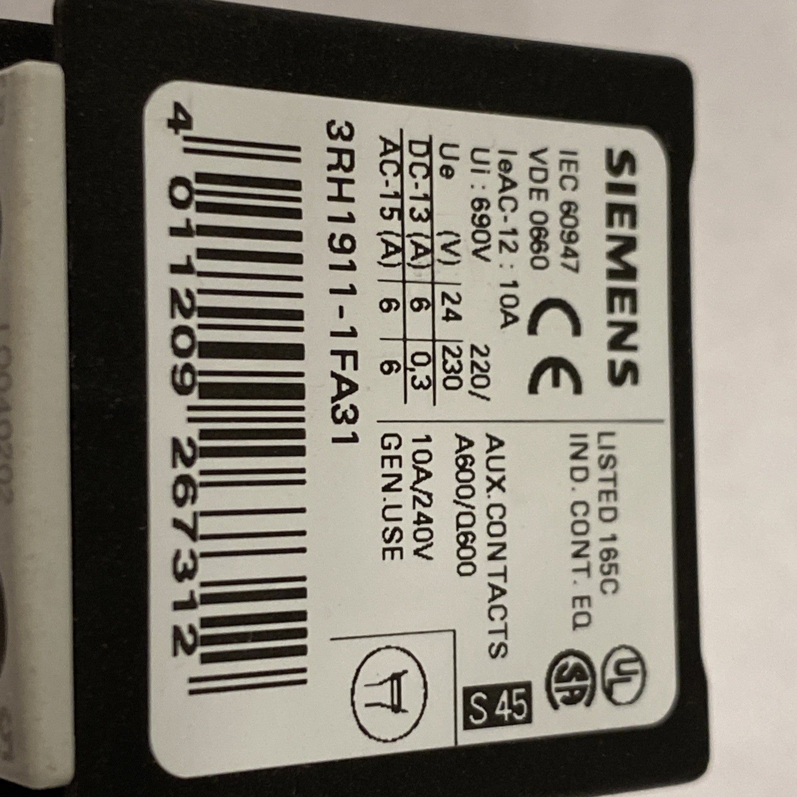 Siemens 3RH1911-1FA31 Auxiliary Contact Block - Maverick Industrial Sales