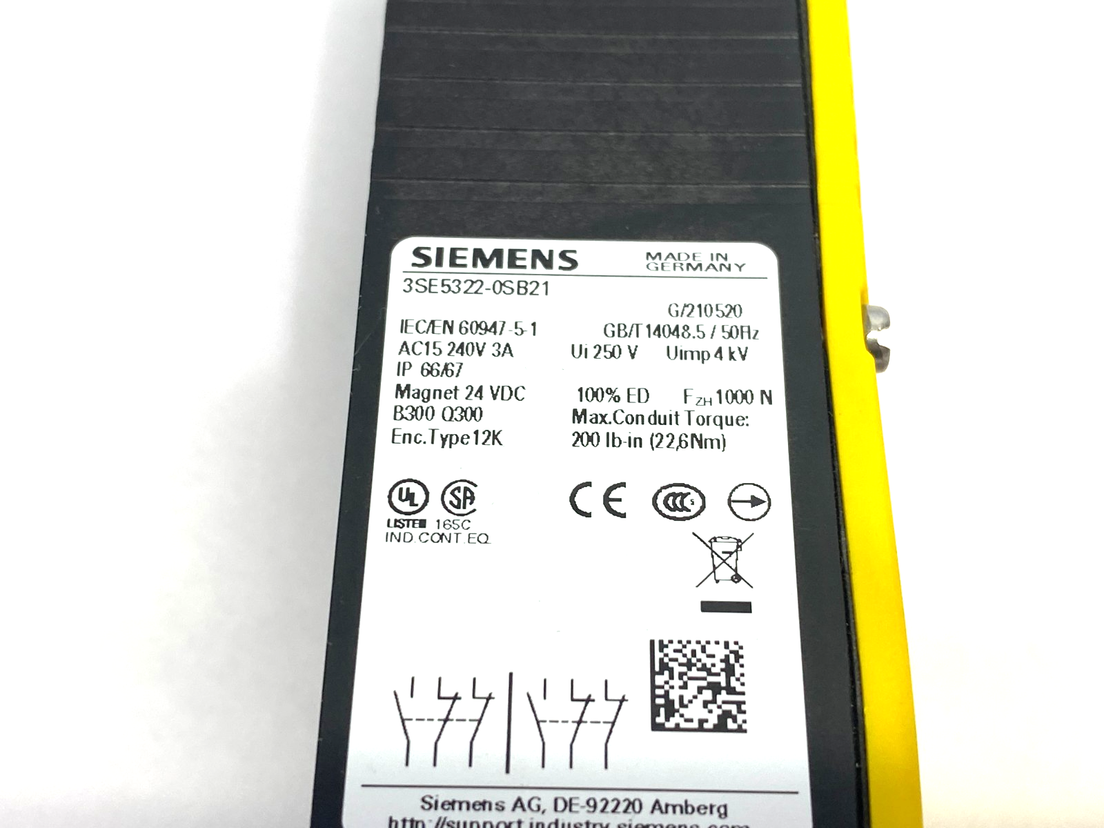 Siemens 3SE5322-0SB21 Safety Position Switch, Magnetic Interlock NO KEY - Maverick Industrial Sales