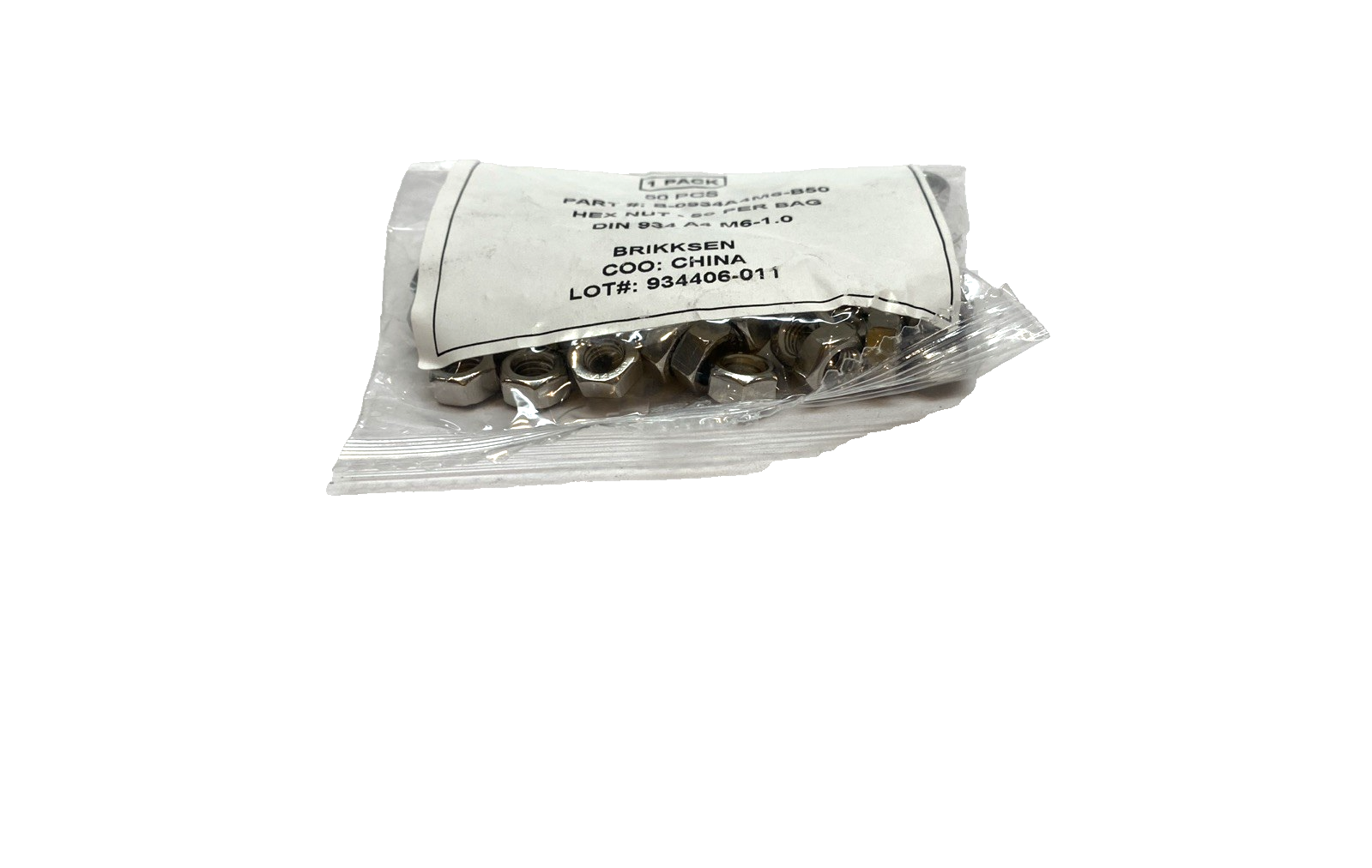 Hex Nut B-0934AM6-B50 Stainless Steel M6 x 1 mm - Maverick Industrial Sales