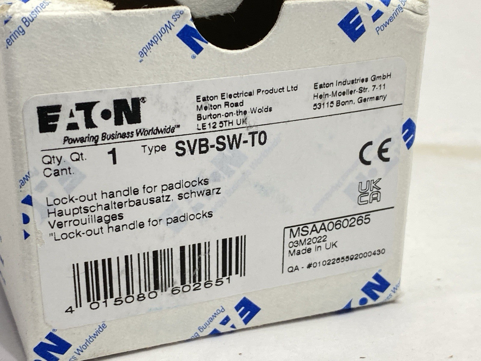 SVB-SW-T0 | Eaton Rotary Disconnect Lock-Out Handle - New – Open box - Maverick Industrial Sales