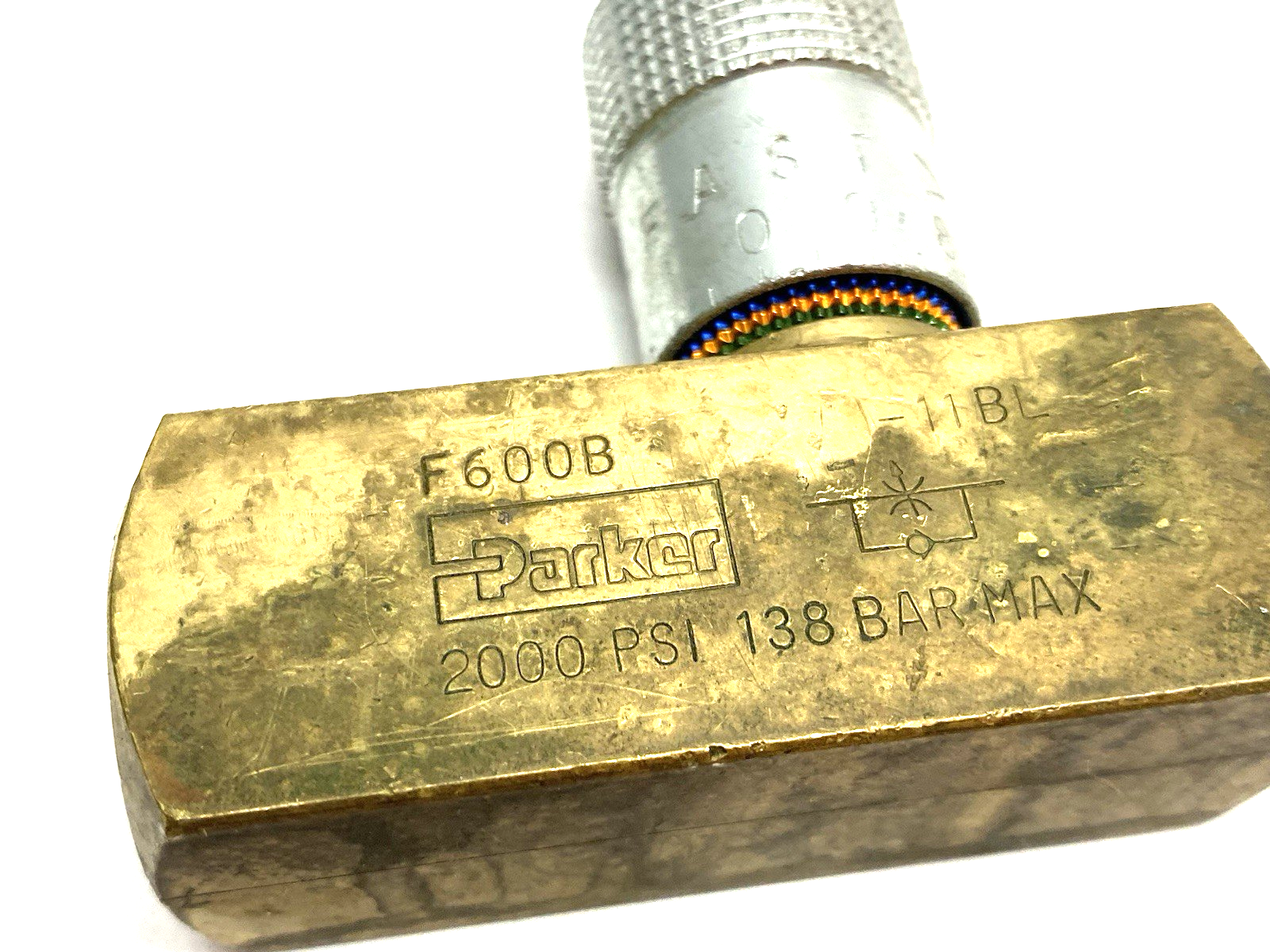 F600B | Parker Colorflow Brass In-line Flow Control Valve 2000psi - Used - Maverick Industrial Sales