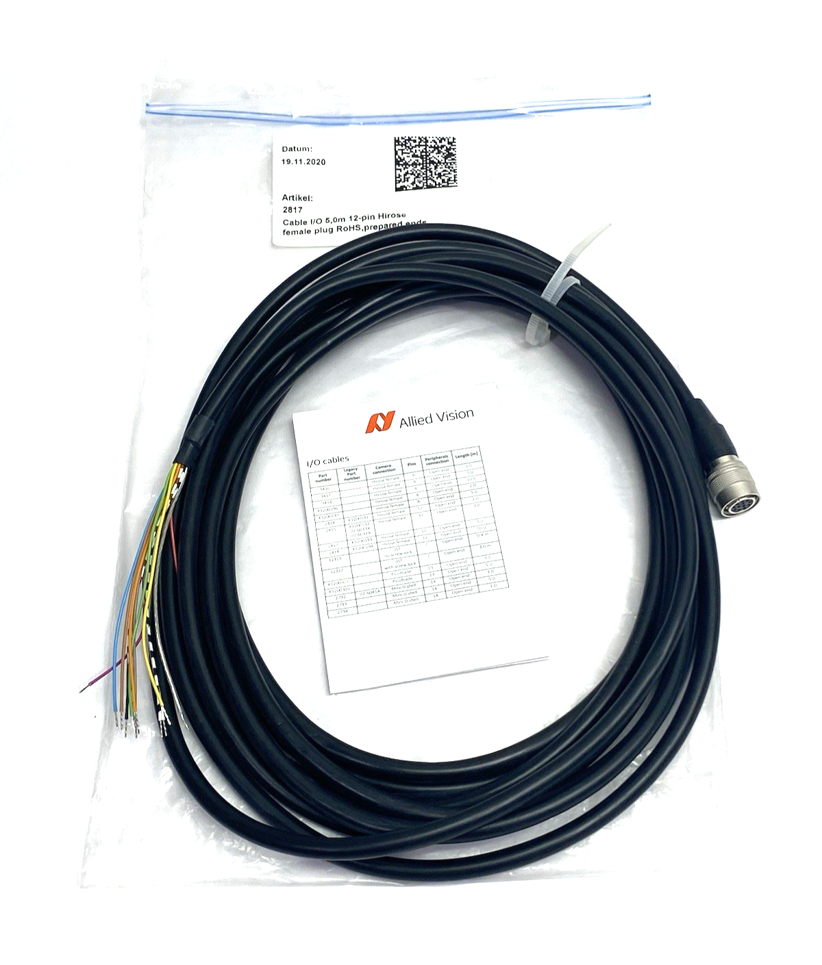 2817 | Allied Vision I/O Cable 12-Pin Hirose Female to Open End 5m Length - New Other - Maverick Industrial Sales