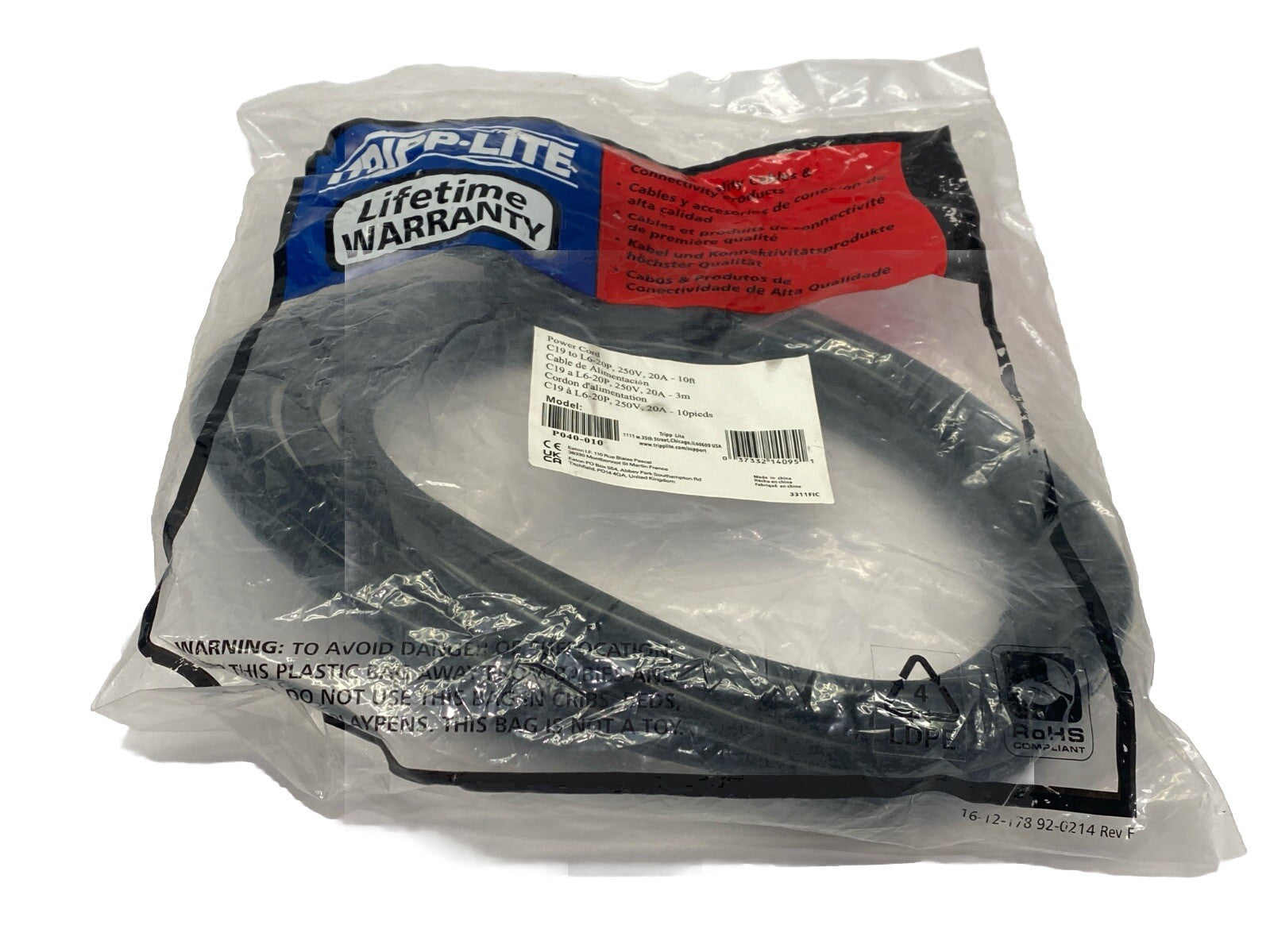 Tripp Lite P040-010 Power Cord C19 To L6-20P 20A 250V - Maverick Industrial Sales