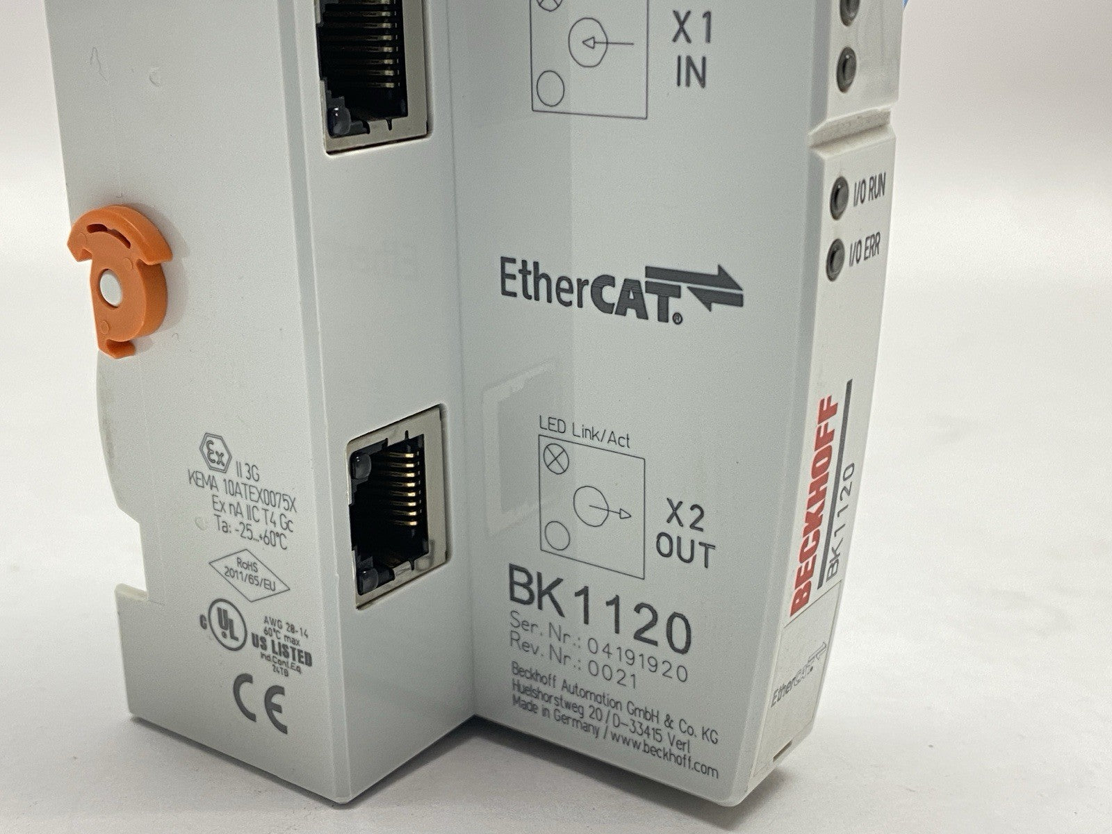 BK1120 | Beckhoff EtherCAT Bus Coupler For Standard Bus Terminals - Used - Maverick Industrial Sales