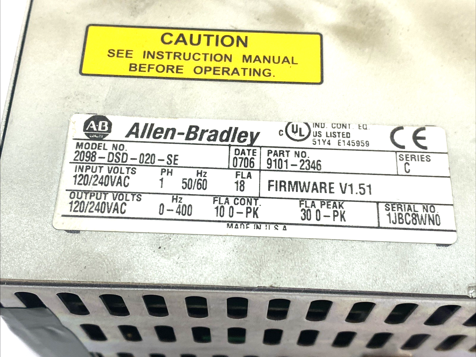 2098-DSD-020-SE | Allen-Bradley Ultra 3000 Servo Drive 10A 230VAC SERCOS - For parts or not working - Maverick Industrial Sales